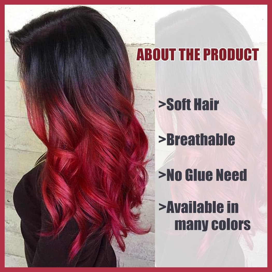 Beweig Ombre Wig Black to Red Long Wavy Wig for Women Side Part Dyed Synthetic Heat Resistant Wig for Daily Party image number 6