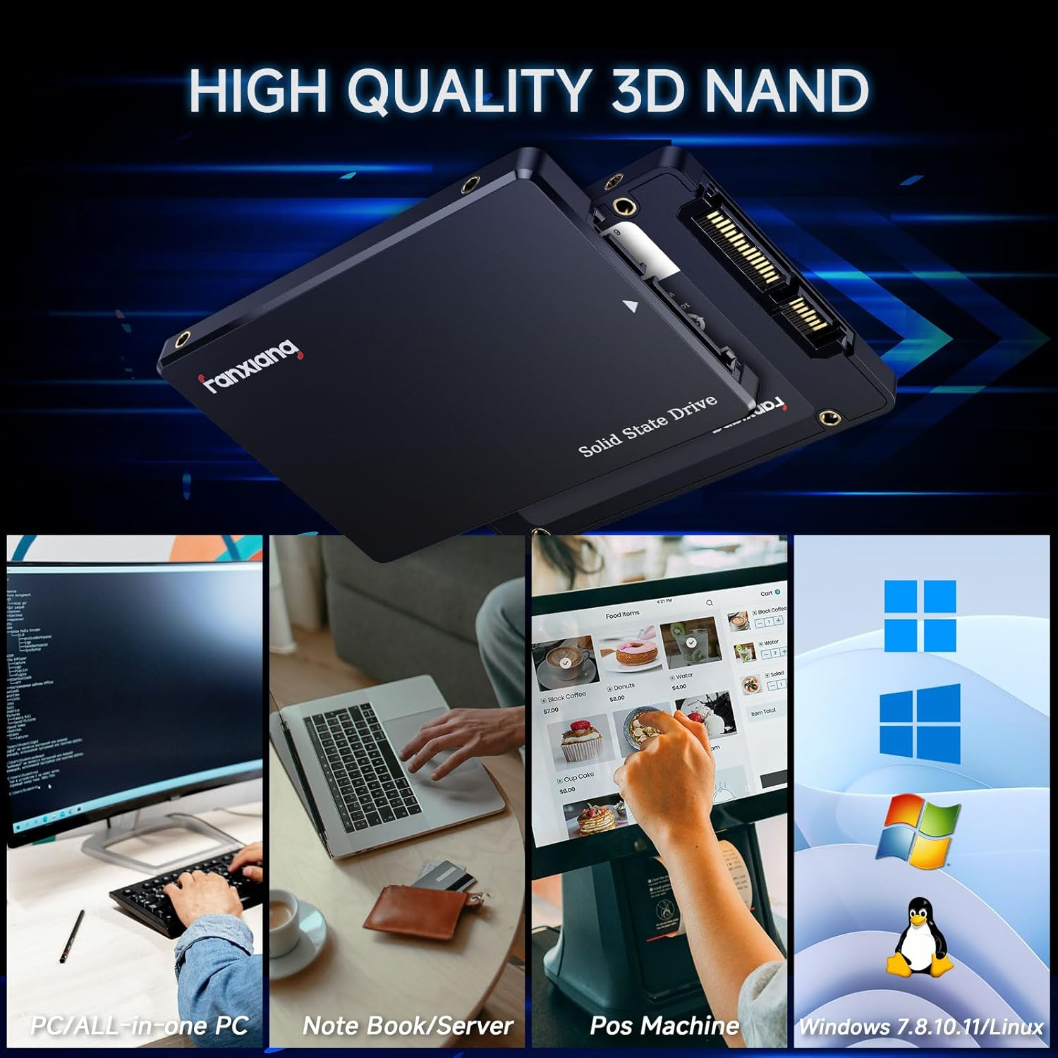 Fanxiang 1TB SATA SSD 2.5'' SSD SATA III 6 Gb/S Internal Solid State Drive up to 560 Mb/S 3D NAND SLC Cache for Laptop and PC Desktop Performance Boost 7Mm(0.28&Prime;) S101Q image number 4