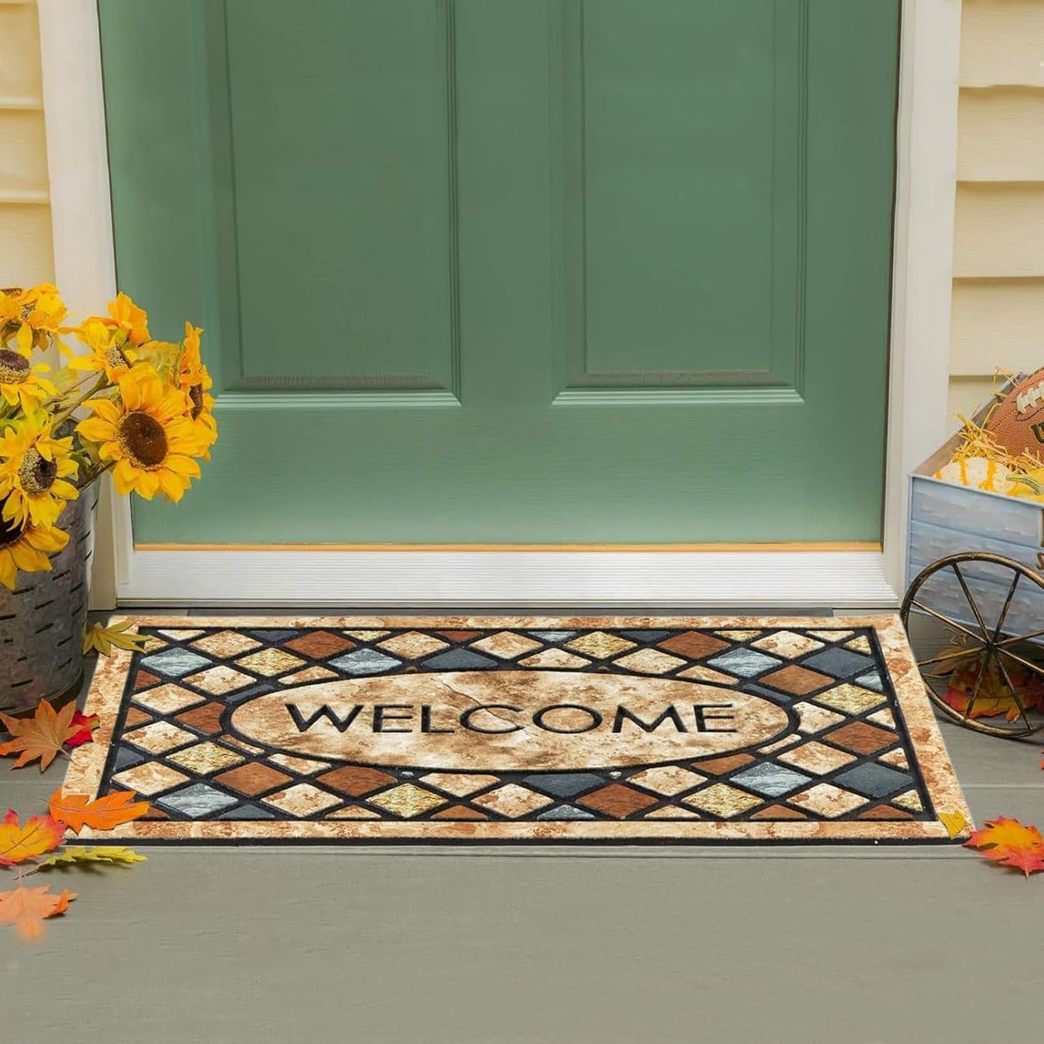 Blue Welcome Door Mat 60&times;90Cm Front Doormat Outdoors for Home Entrance Outdoors Mat for outside Entry Way Doormat Entry Rugs, Heavy Duty Toto Non Slip Rubber Back Low Profile 021 image number 2