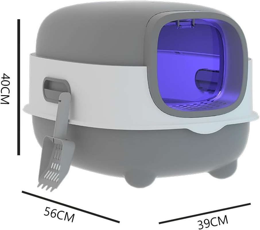Cat Litter Box with Lid and Scoop UV Sterilization and Deodorization, Easy to Clean and Splash-Proof Detachable Cat Litter Tray with Hood for Medium and Small Cats 55X38X36Cm (Grey) image number 3
