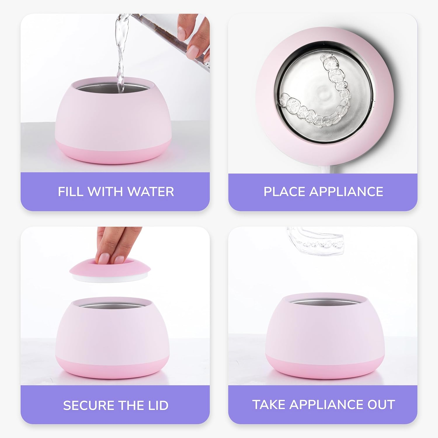 Dental Pod | Rose Pink | Retainer Cleaner | Dentures Cleaner | Ultrasonic Cleaning Machine for Dentures, Aligner, Retainer, Mouth Guard | Zima Dental image number 4
