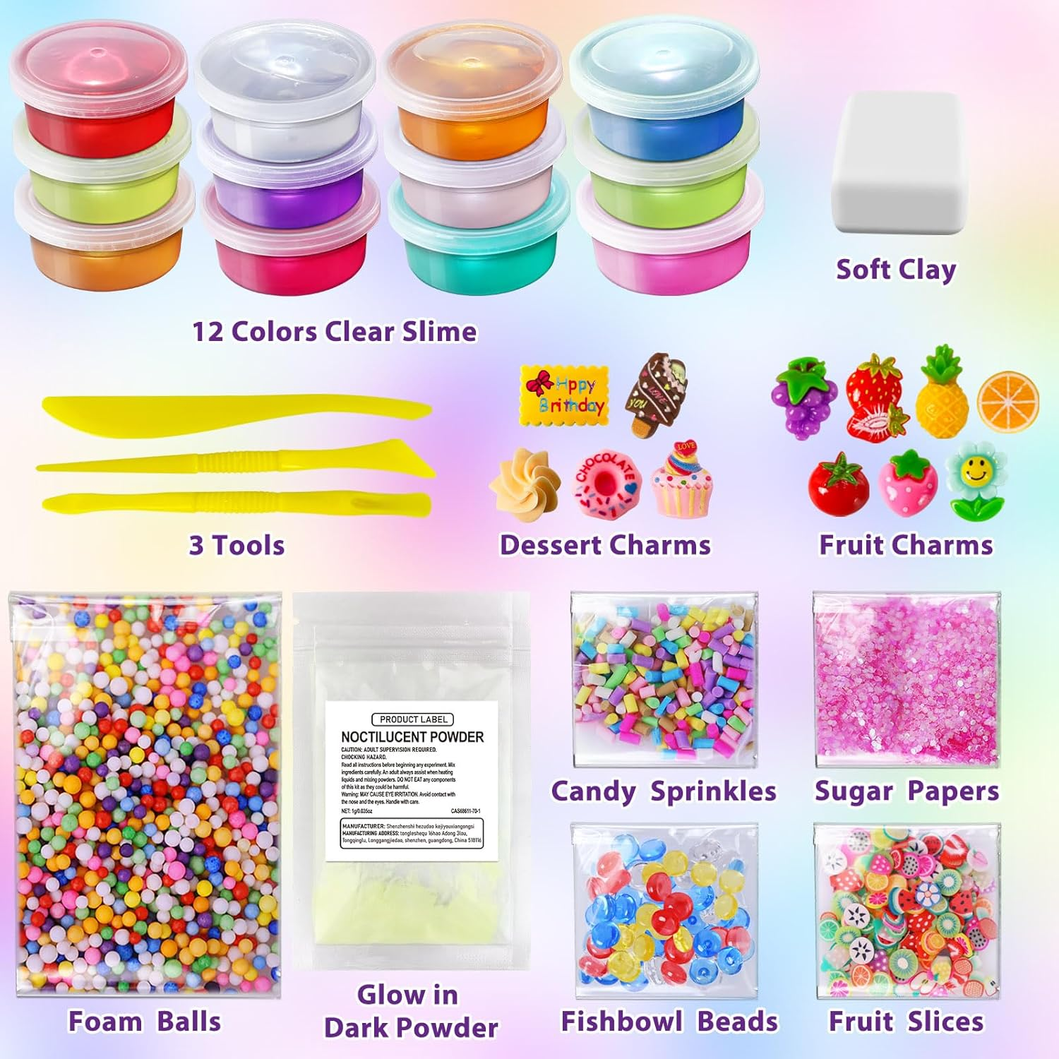 12 Cups DIY Slime Kit Slime Making Kit for Girls 10-12 Crystal Clear Slime Glow in the Dark Slime with Add-Ins Foam Balls Charms Slime Party Favours Gift Toys for Kids image number 2