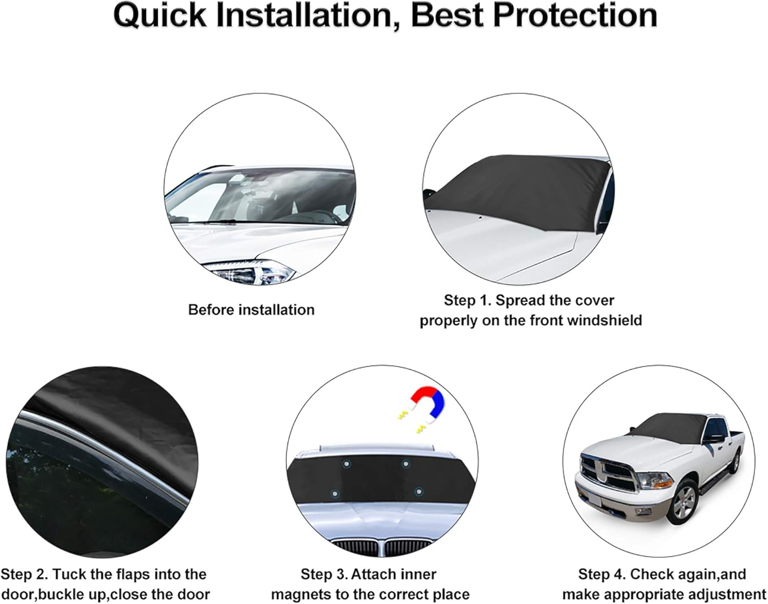 X AUTOHAUX Magnetic Car Front Windshield Cover Protection Snow Frost Freeze Sunshade image number 2