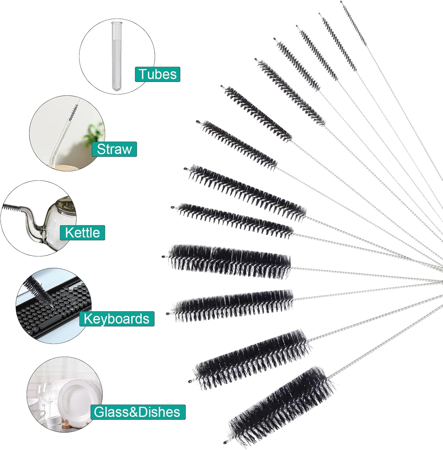 13Pcs Bottle Cleaner Brush and Straw Cleaner Brush,Cleaning Bottle Brush Stainless Steel Brush for Bottles, Straws, Pipes, Wine Decanter, Auto Parts,Sinks and Cup Cover image number 1