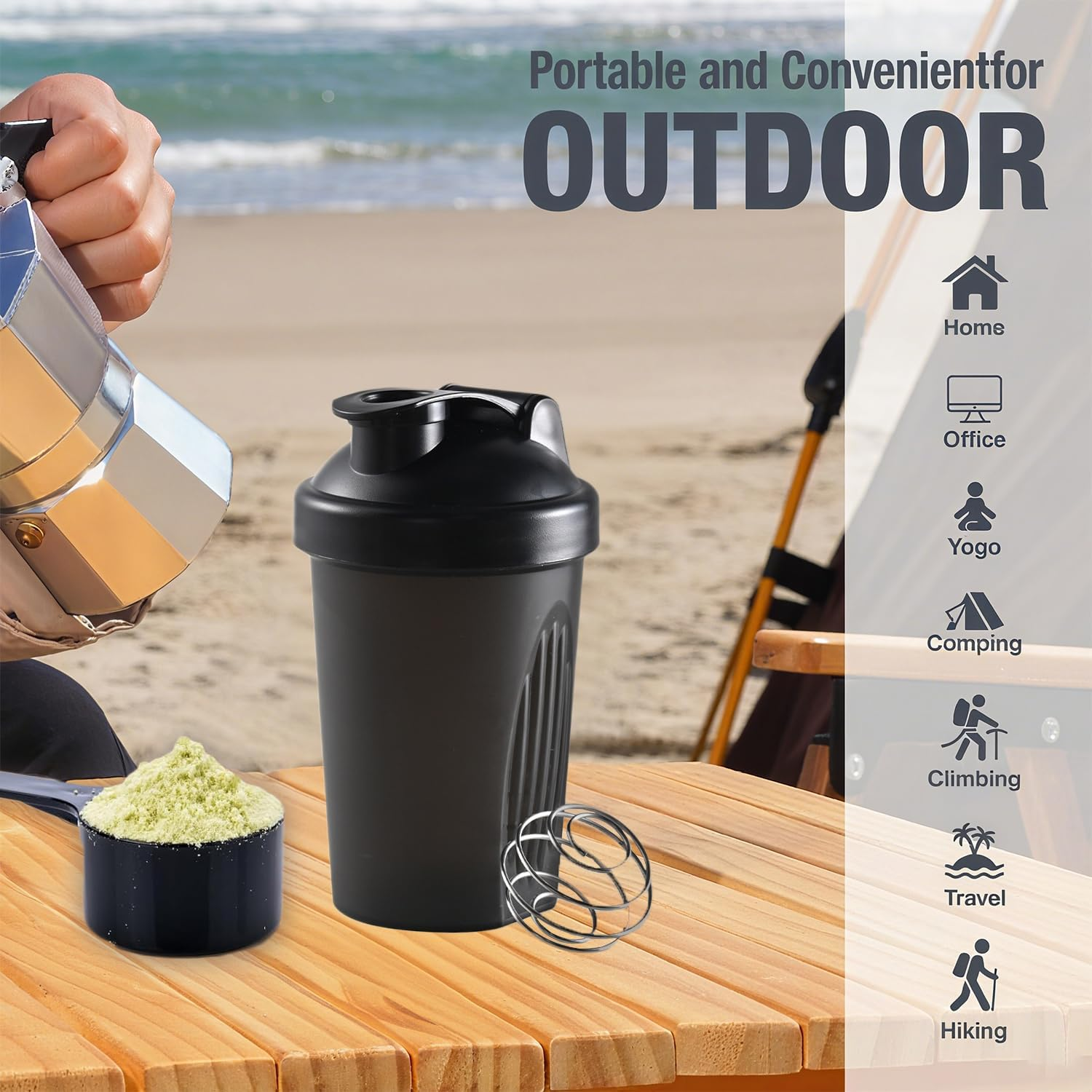 Shaker Bottle for Protein Powder Mixed Plastic Workout Water Bottle 400 Ml with Mixball Non-Leak Cap Shaker Cups for Fitness Sports Gym Supplement Drinks Bottles (Black) image number 6