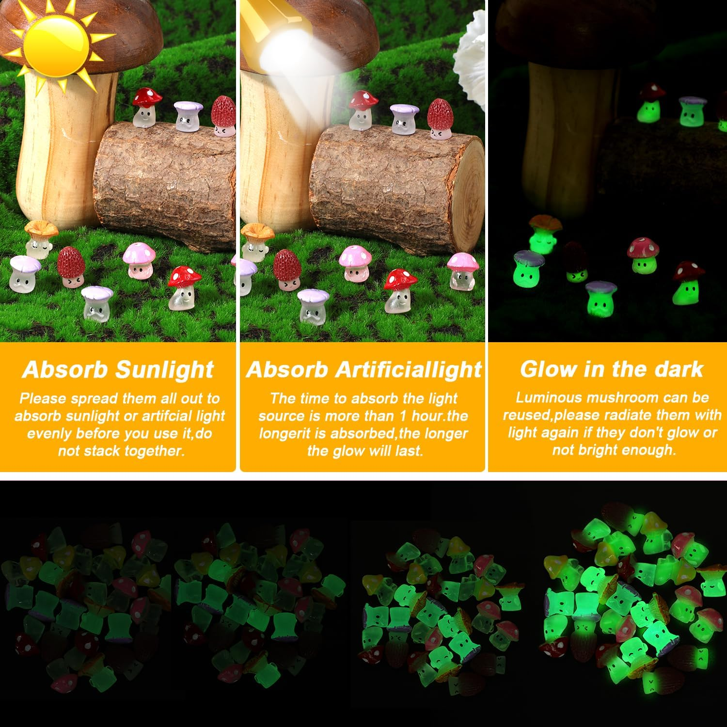 30Pcs Luminous Mini Mushrooms, Cute Tiny Resin Mushrooms Figurines Miniature Mushroom Statue Decor Small Glow Mushroom Decorations for Micro Landscape Patio Garden Craft Home Decoration image number 4