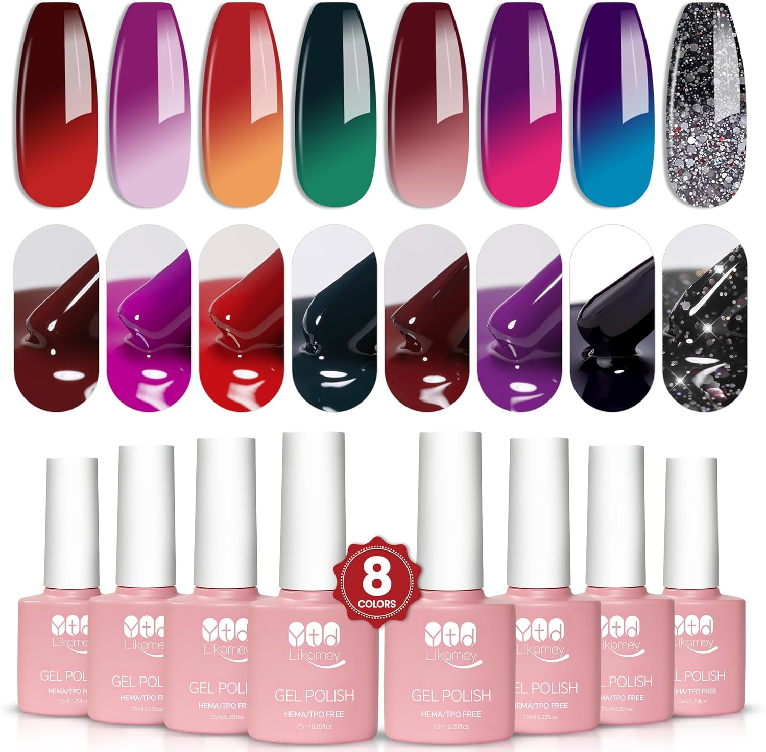 YTD Likomey Color Changing Gel Nail Polish,15Ml Translucent Light Pink to Burgundy Red Mood Temperature Change Colors Thermal Chameleon UV Nail Gel