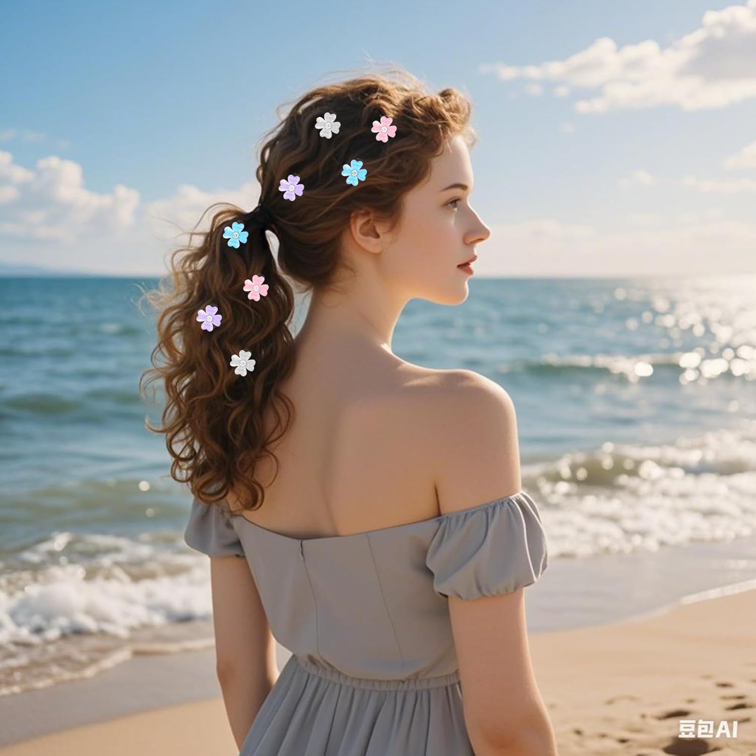 Pruadeor Pack of 20 Mini Flower Hair Clips, Colourful Hair Clips, Girls, Hair Clip Small with Rhinestones, Flowers - Hair Accessories image number 3