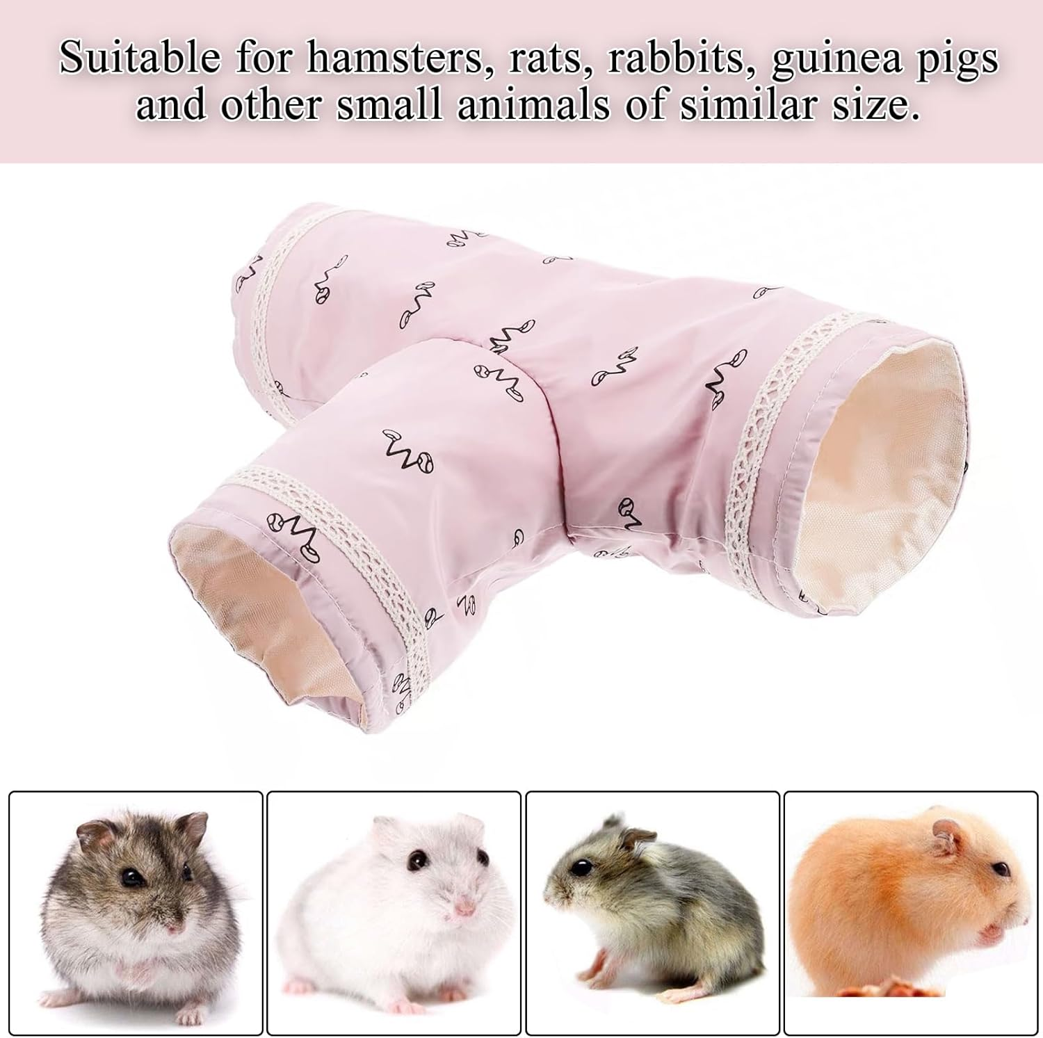 Guinea Pig Tunnel, Foldable Small Animal Activity Tunnel Toy 3-Way Guinea Pig House Hamster Tunnel Accessory for Chinchilla Rat Ferret image number 6