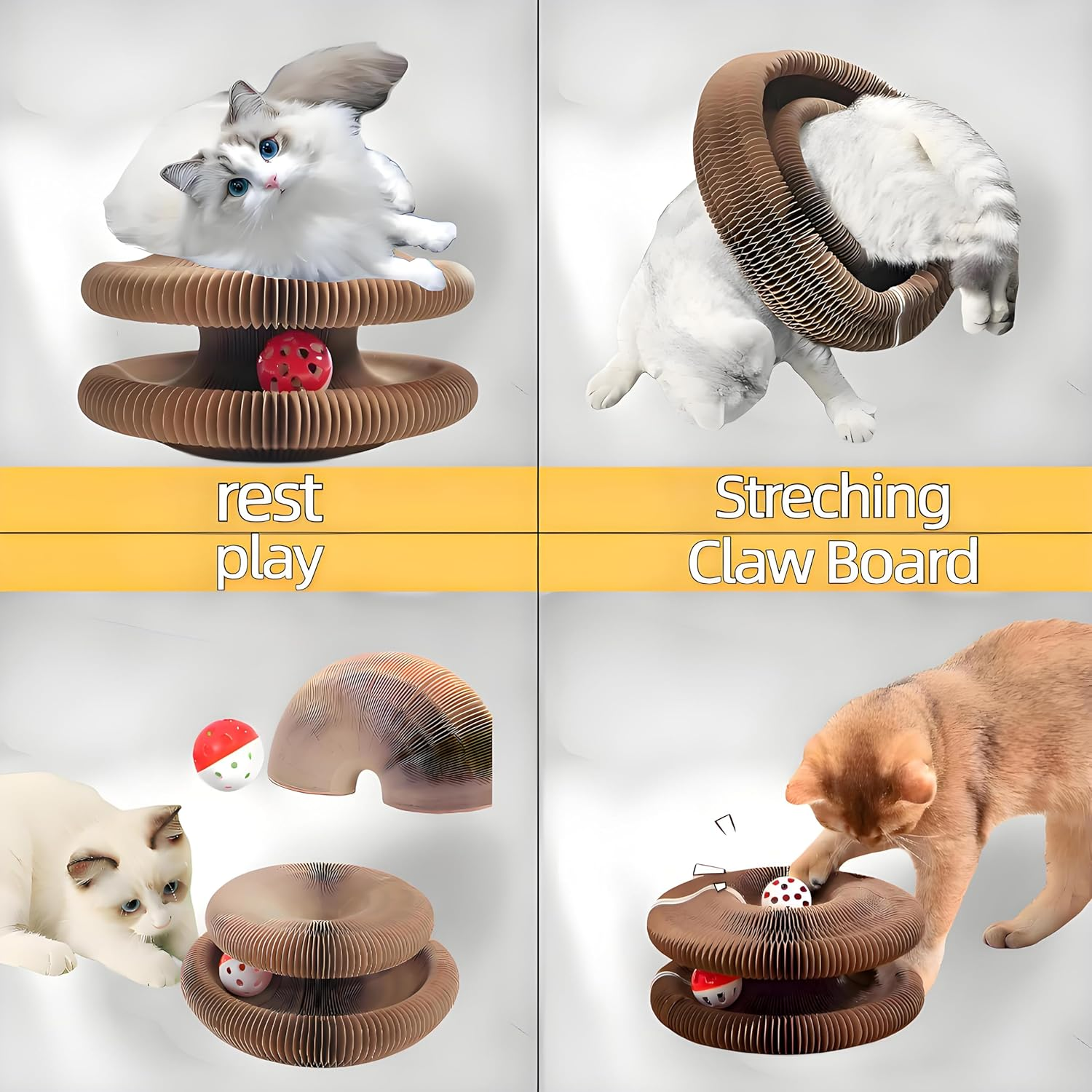 2026 New Kitty Kurl Cat Toy Scratcher,Cat Scratching Post,Interactive Magic Organ Cat Scratcher for Indoor Bored Cats,Cardboard Scratch Pad with Ball (1PC)