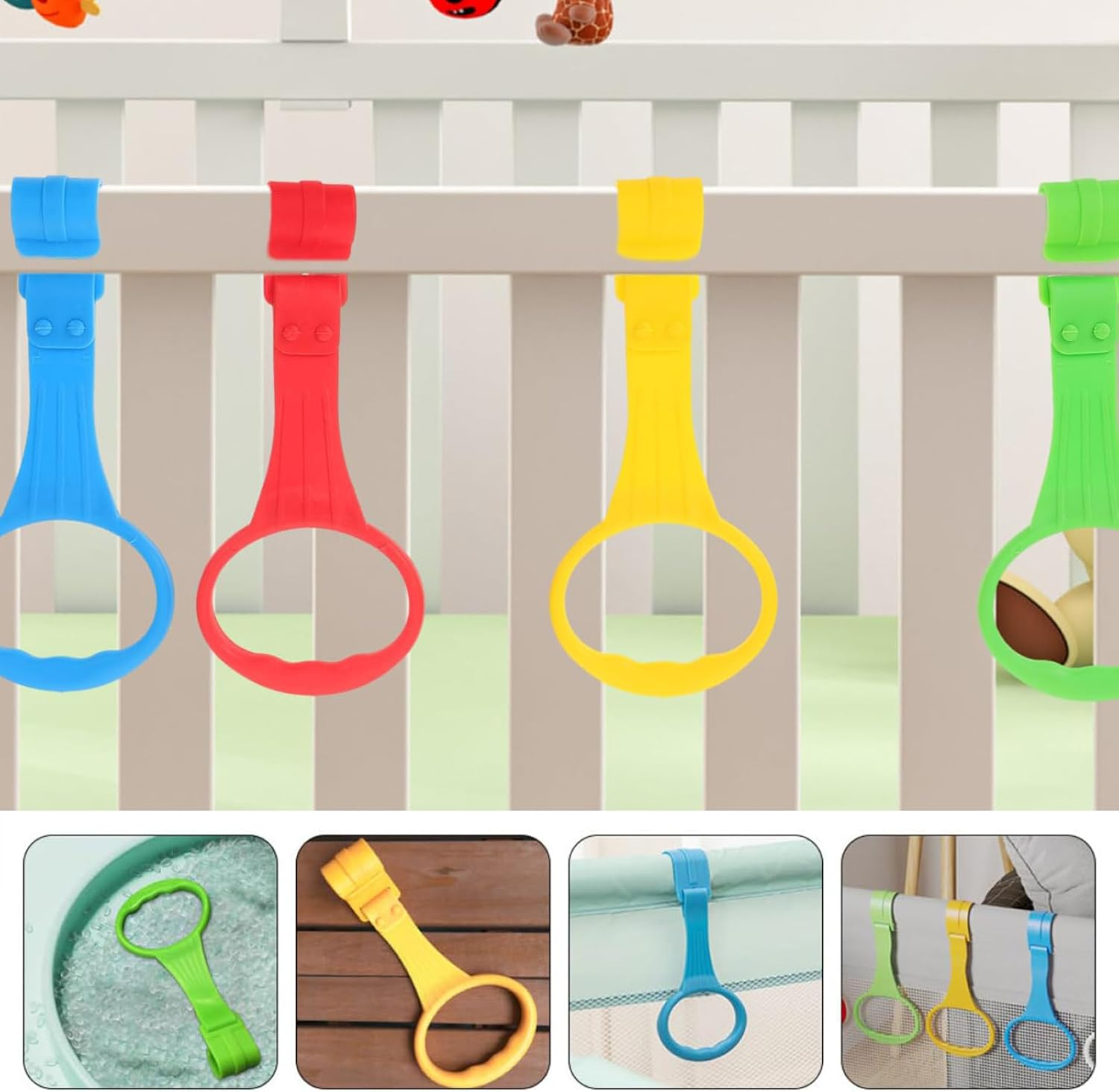 8 PCS Plastic Baby Crib Pull Rings - Kids Walking Exercises Assistant Stand up Rings for Infant Toddler Practice Tool - 4 Colors image number 2