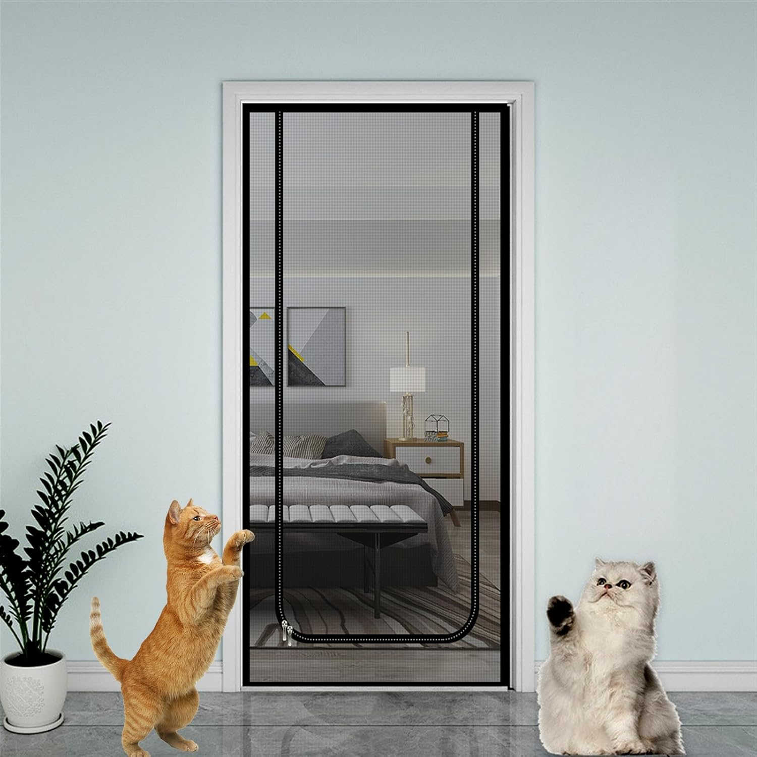 Reinforced Cat Screen Door, 80 Cm X 200 Cm, Pet Safe Mesh Door, Cat Gate Balcony Door, Pets Screen Door with Zip, Prevents Dogs and Cats from Leaking from Home image number 2