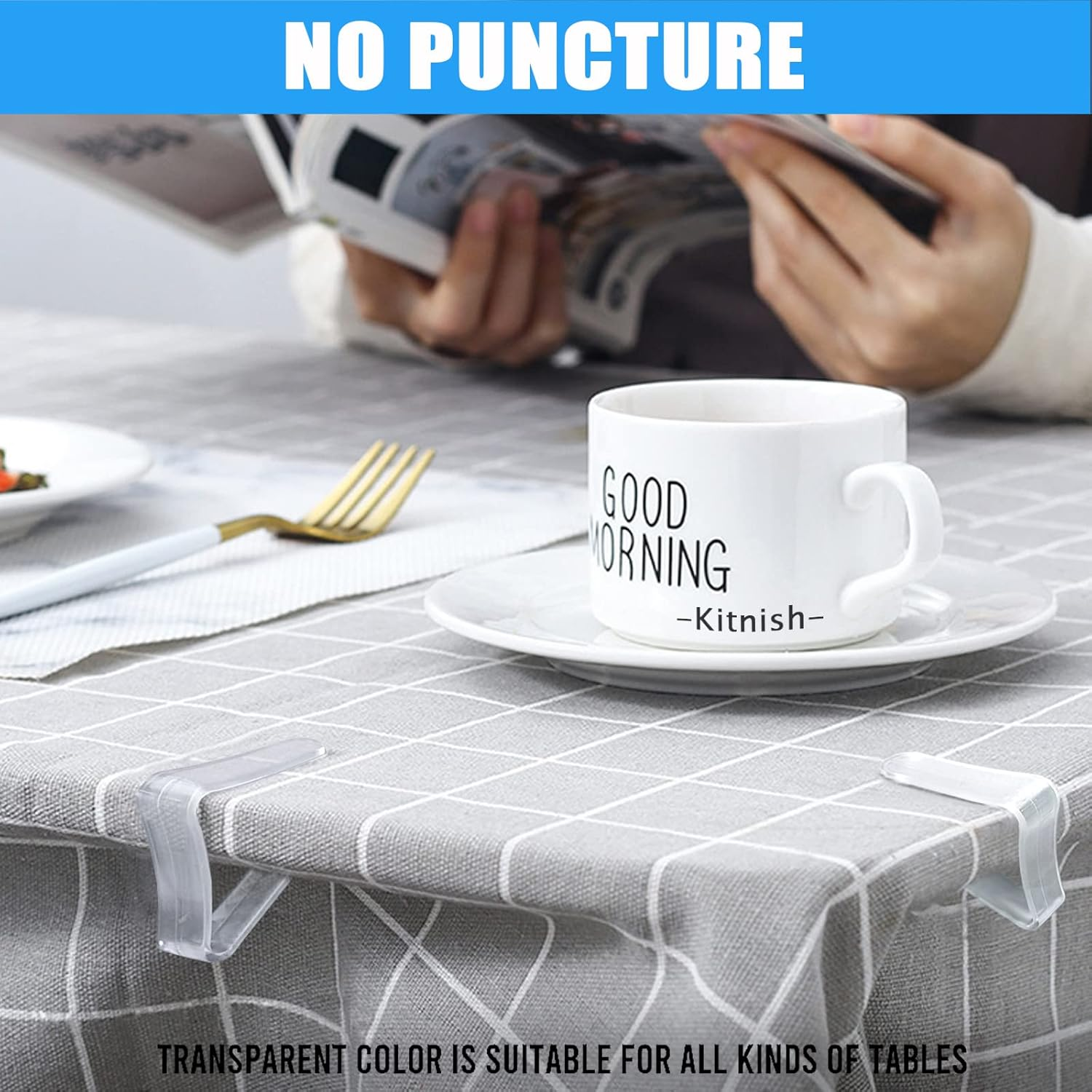 Kitnish 16PCS Transparent Plastic L-Shape Tablecloth Clips, 11X15 Cm, Modern, Ideal for Indoor Dining, Outdoor Picnics, Weddings, Buffets, Backyard BBQ image number 3