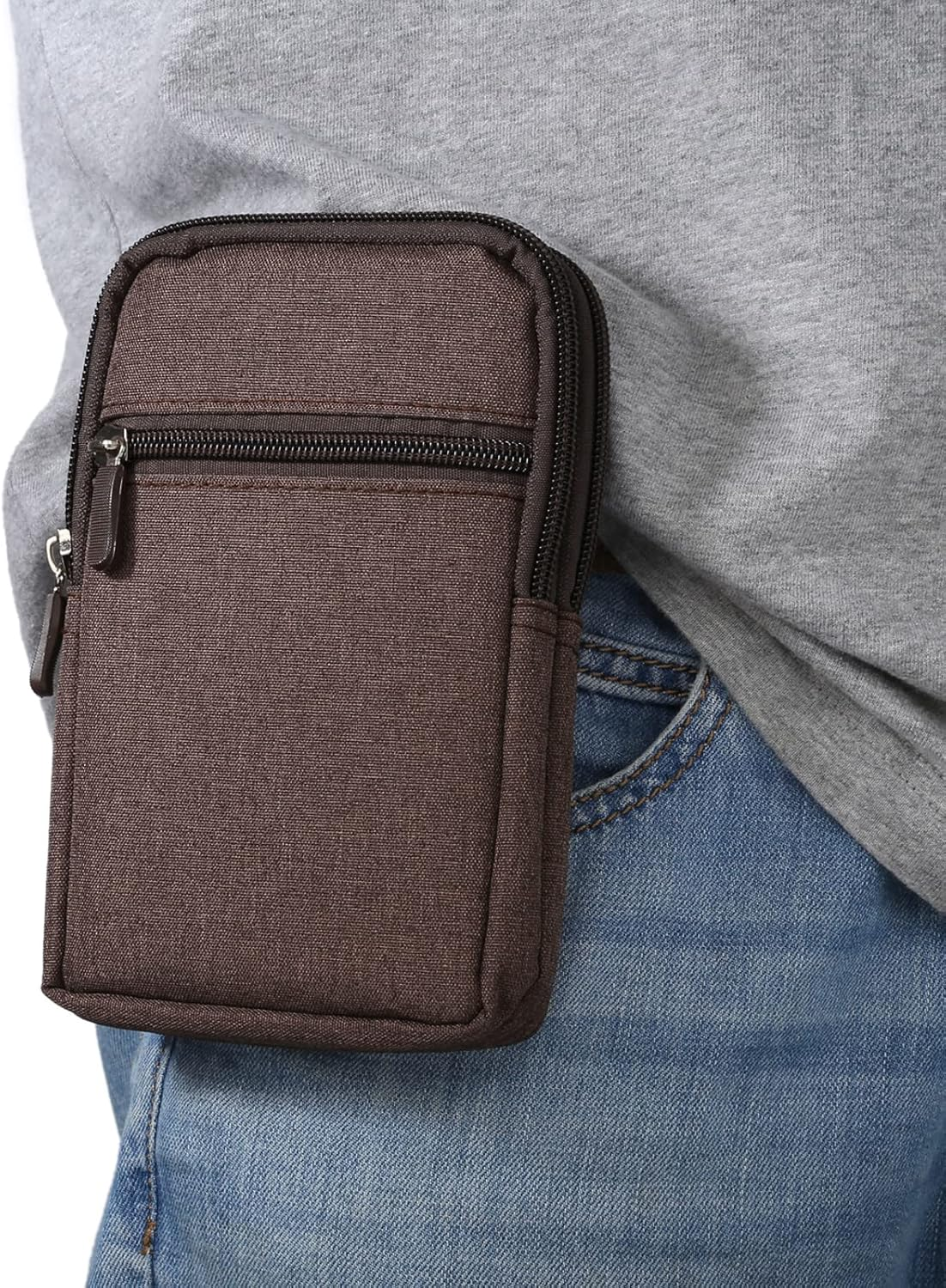 Vertical Cell Phone Waist Bag for Men, Mobile Phone Belt Pocket with Clip, Universal Mens Mobile Phone Belt Clip Holder Smartphone Waist Pouch Fanny Pack Protective Wallet with Carabiner Belt Loop