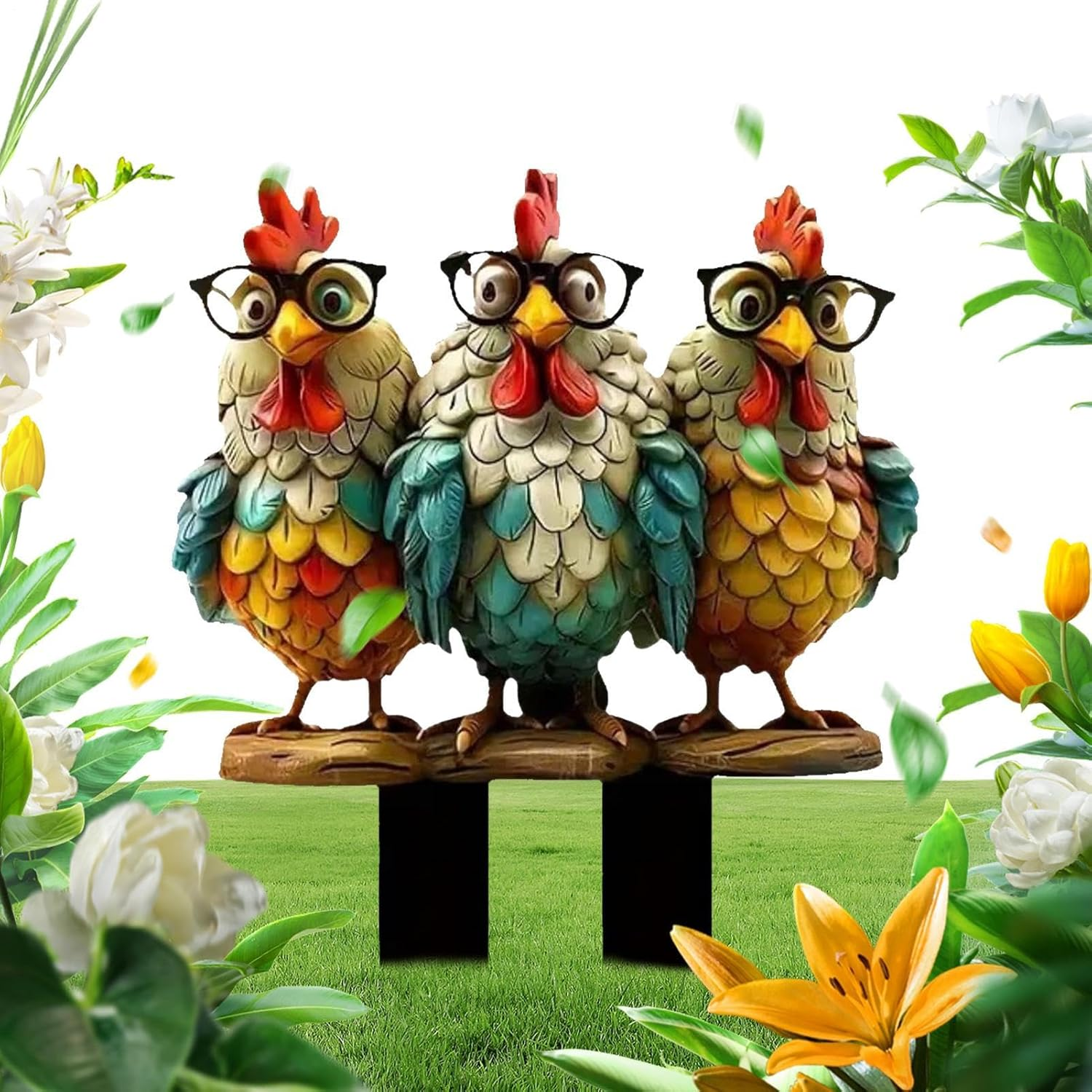 Gihioue Outdoor Chicken Garden Ornaments, Cartoon Rooster Garden Stakes, Hen Animal Stakes Spring Summer Home Decor, Farmhouse Path Lawn Chicken Rooster Stakes, for Women Girls image number 5