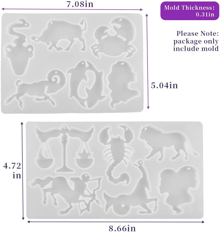 Zodiac Resin Molds, 12 Constellation Animals Keychain Silicone Mold, Unique Epoxy Resin Casting Molds, Pendant Mold for DIY Jewelry Pendant Earrings Necklace Art Crafts Keychain Halloween Decor - Zodiac image number 4