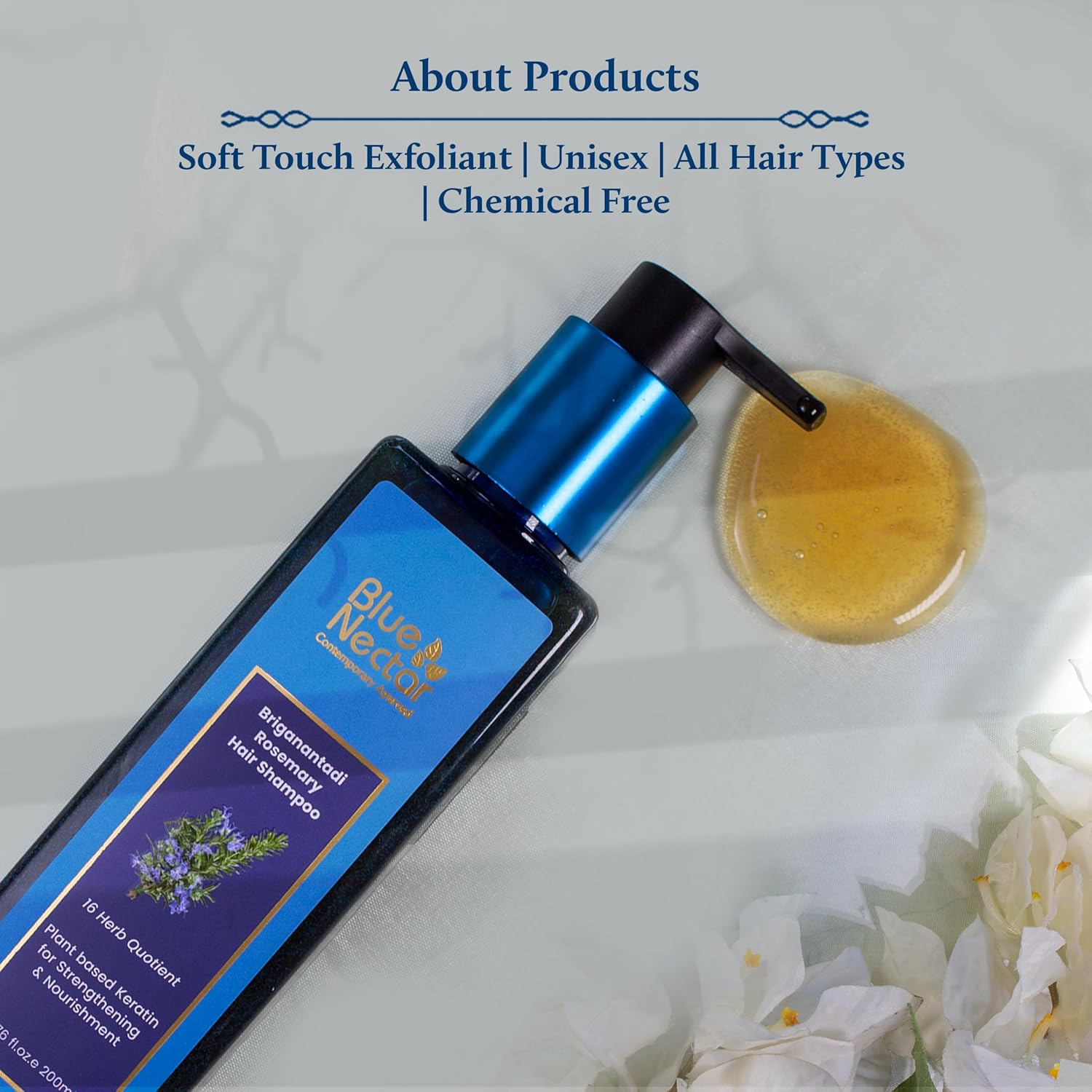 Blue Nectar Rosemary Hair Growth Shampoo for Stronger Hair | with Keratin & Rosemary | Sulfate-Free | for All Hair Types (16 Herbs, 200Ml) image number 3