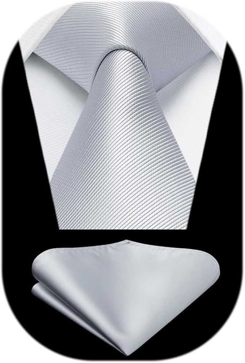 Men'S Tie Set,Solid Pure Color Necktie Classic Formal Plain and Pocket Square Set for Wedding Party Business Work Casual - Navy Blue image number 5