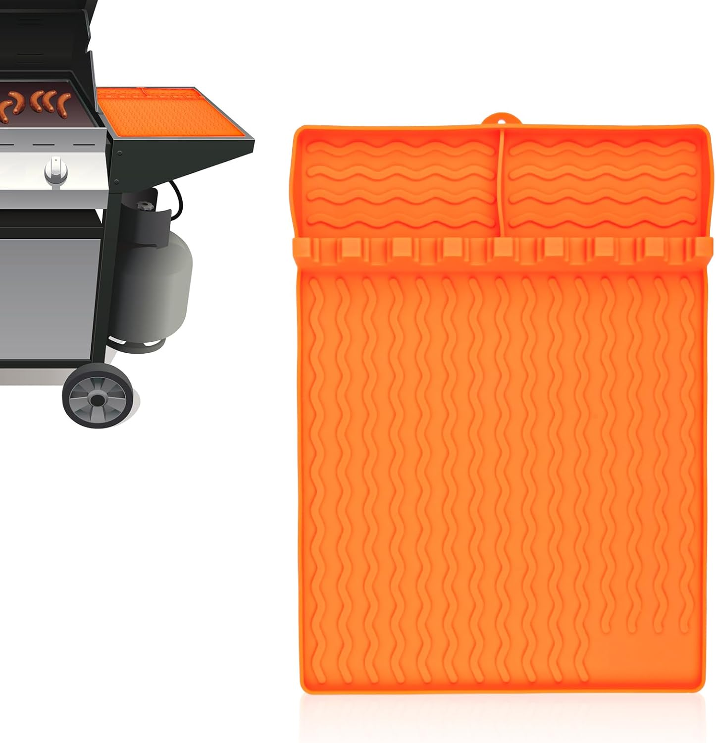 PEUTIER Silicone Griddle Tools Mat, Spatula Mat Griddle for Blackstone, Grill Utensil Resting Pad with 8 Slots Heat Resistant Grill Side Shelf Mat Holder for Kitchen Cooking Countertop (Black)