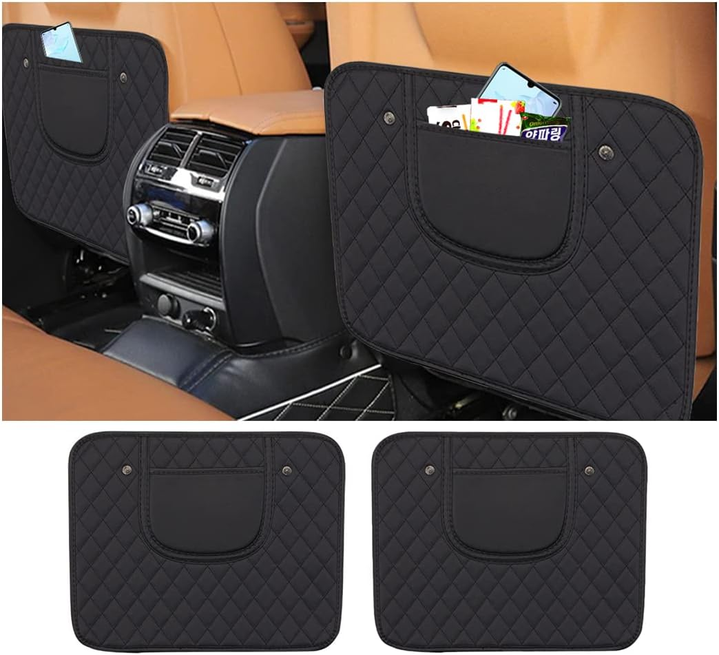 Zipelo 2Pcs Car Kick Mats, PVC Backseat Protector Cover Pad with Storage Bag, Seat Pad Cover for Kids Feet, Waterproof Guard Prevent Dirt and Trampling, Auto Interior Accessories (Black)