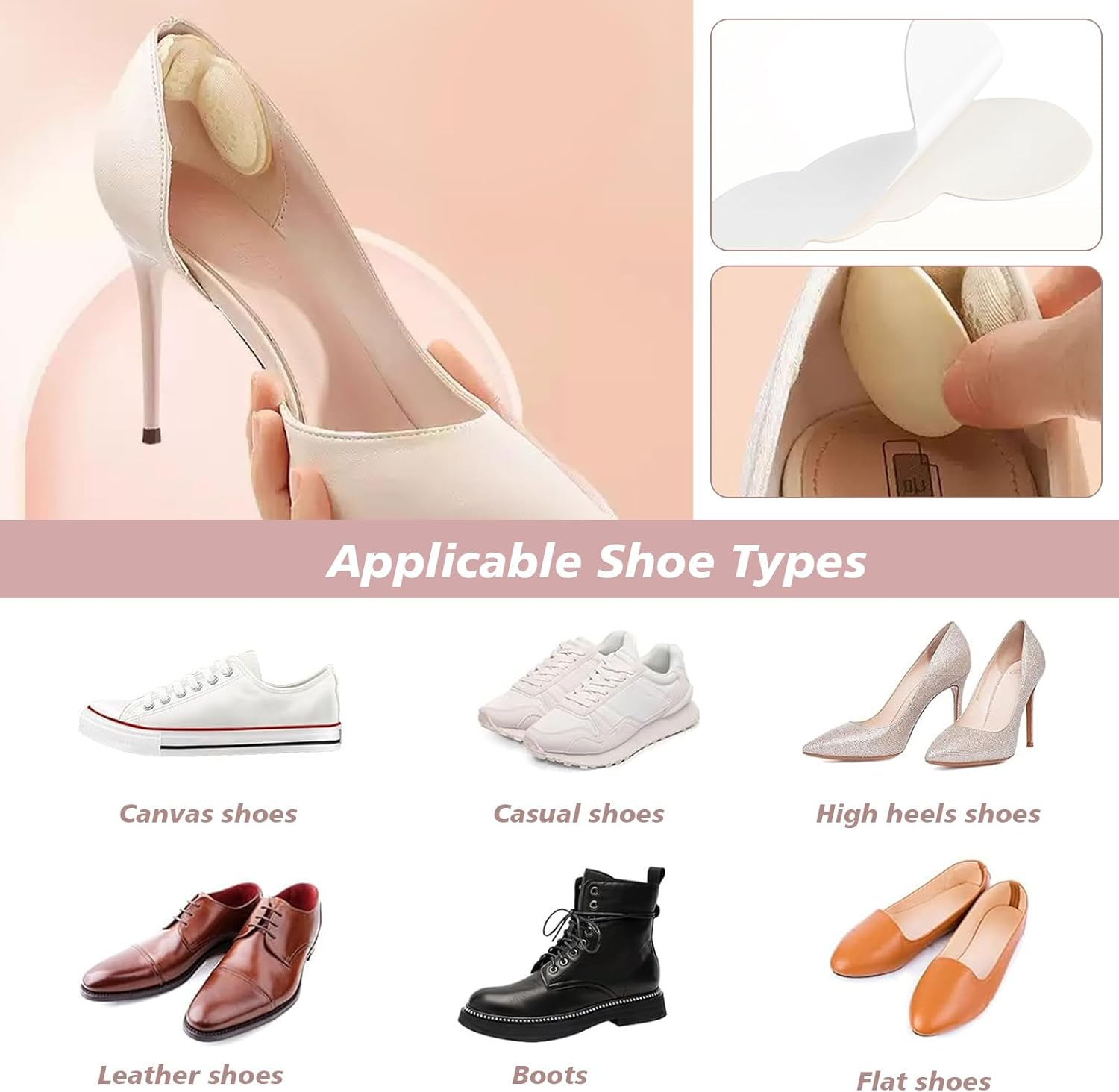 Heel Pads for Shoes - Anti-Slip Heel Grips for Women & Men, Soft 5D Wing Cushion Liner Inserts &ndash; Stops Heel Slip, Blisters, Improved Fit for Loose Shoes &ndash; Comfortable Sponge Protectors (16PCS) image number 5