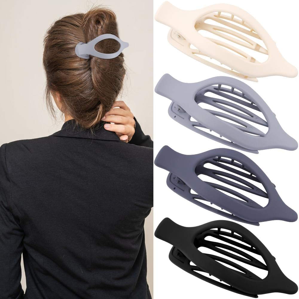 ATODEN Flat Hair Clips for Women Lay Flat Hair Claw Clips for Thick Hair 4 Pcs Large Alligator Hair Clips Duck Billed Hair Clips Matte Neutral Claw Clips Hair Barrettes Hair Accessories