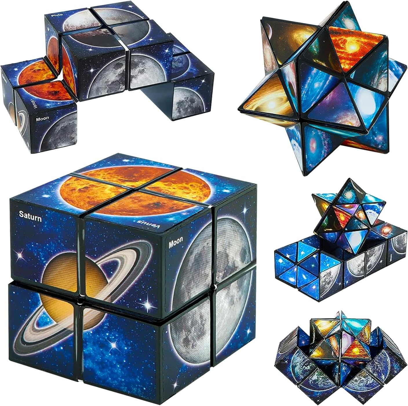 Star Cube Magic Cube 2 in 1 Set, Classic Yoshimoto Cube Infinity Magic 3D Puzzle Cubes, 6 Shapes Brain Development Puzzle Games for Children and Adults