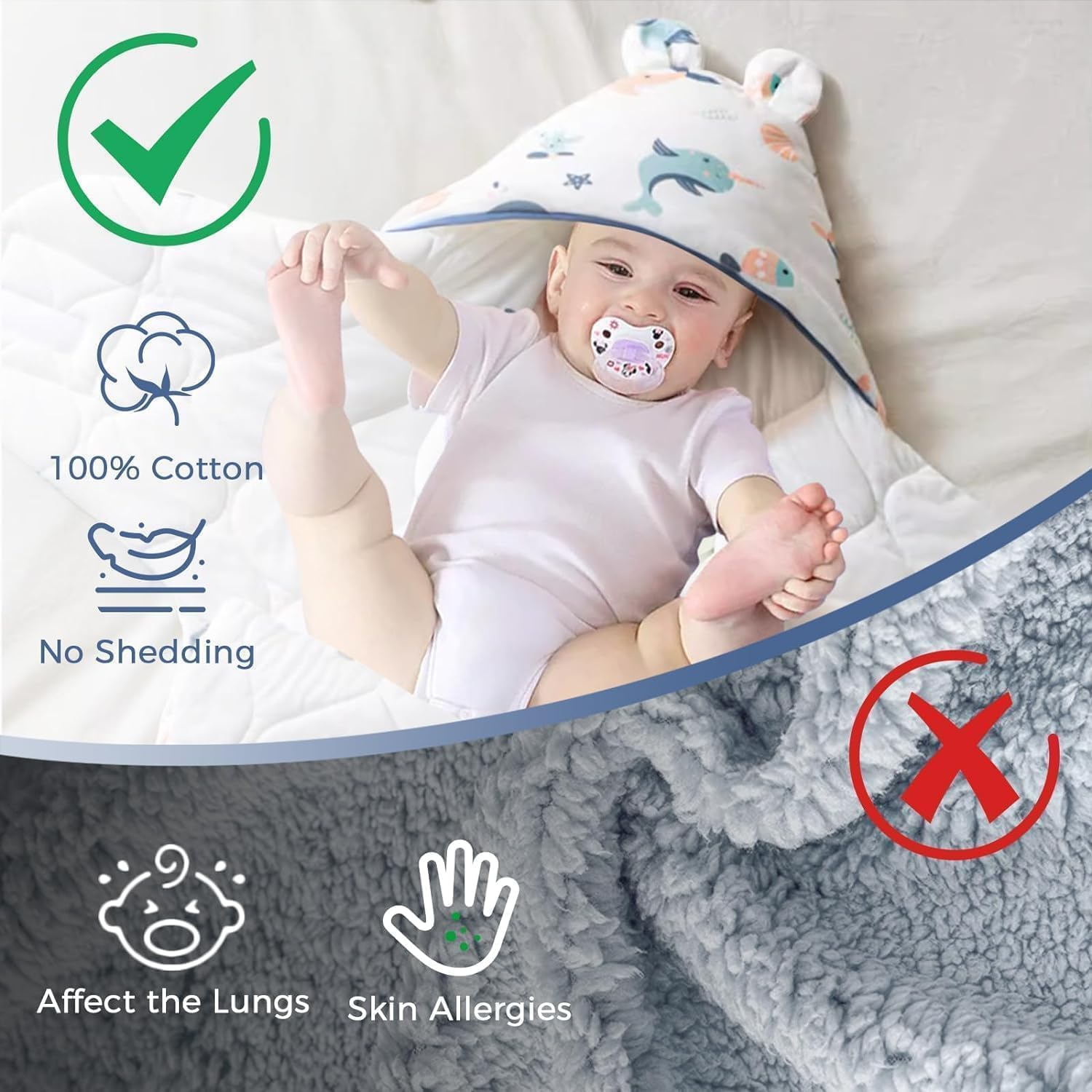 Baby Hooded Swaddle, Soft Baby Swaddle Wrap, Sleeping Sack for Newborn, 100% Breathable Cotton Baby Wrap Blanket for Boys and Girls, Sleep Bag for 0-6 Months image number 3