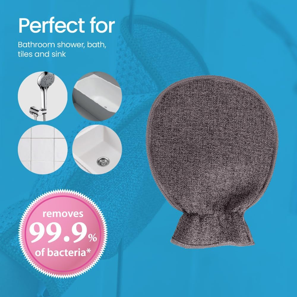 White Magic Eco Cloth Bathroom Cleaning Glove, Charcoal - Dual-Sided Scrubbing & Polishing, Chemical-Free Streak-Free Clean, Made with Recycled Plastic, Machine Washable, 26X20.5Cm image number 5