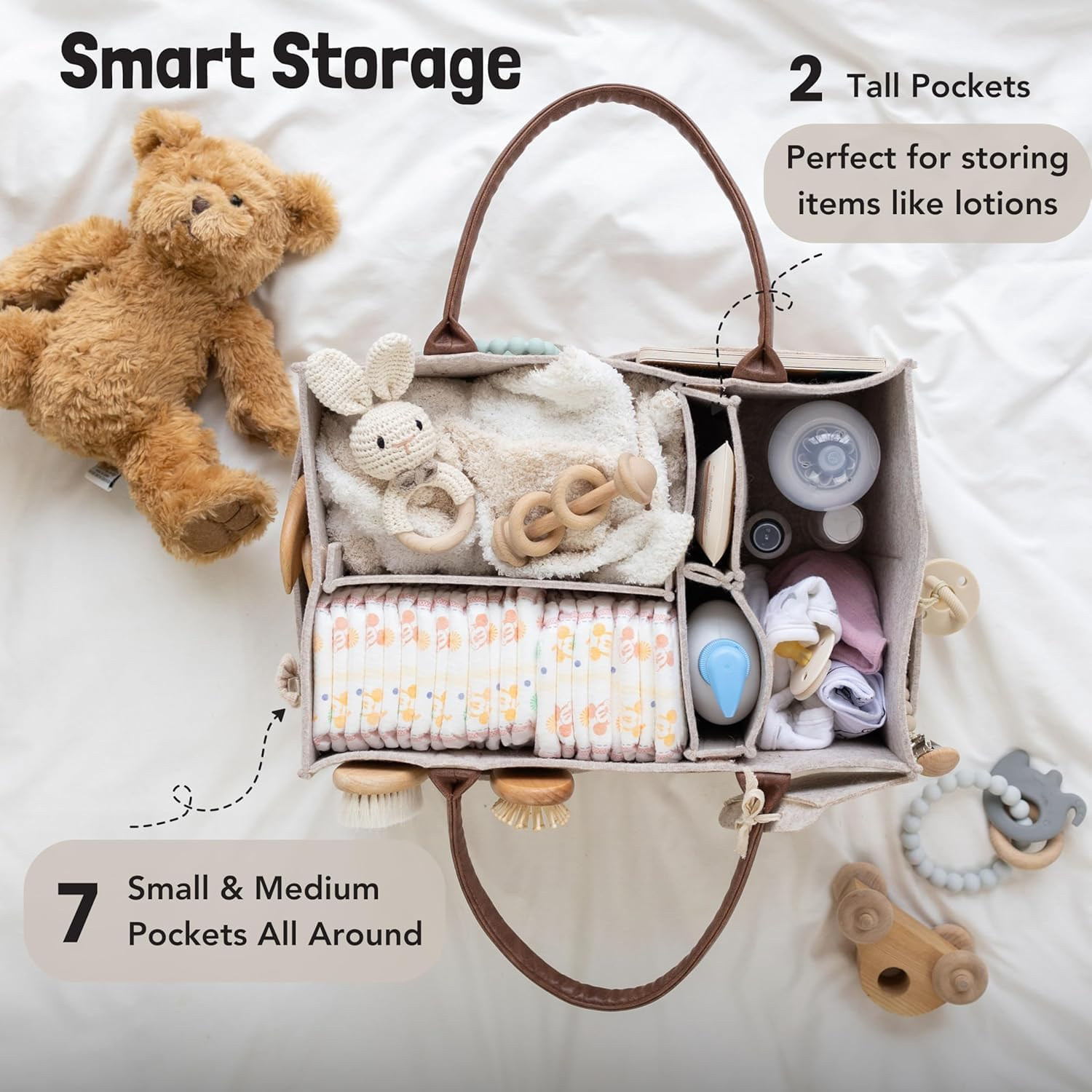 OWNKING Baby Nappy, Baby Diaper Caddy Organizer, Nursery Storage Basket for Newborn Essentials, Car Organizer for Diapers and Wipes, Neutral Baby Shower image number 3