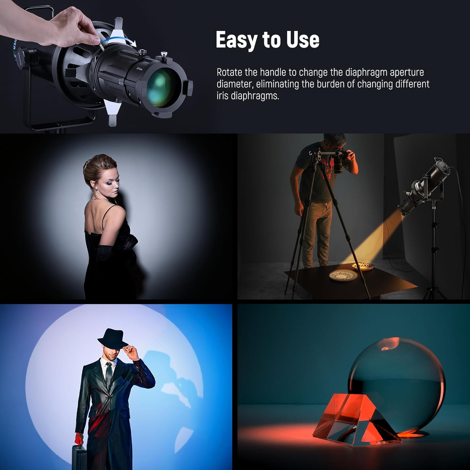 NEEWER Spotlight Mount Iris for NEEWER LS-39/LS-38/LS-48 Spotlight Snoot, 5-60Mm Aperture Diaphragm Adjustable Mount Control Optical Diaphragm Lens Accessory, High Temp Resistant Manganese Steel, CSS2 image number 4