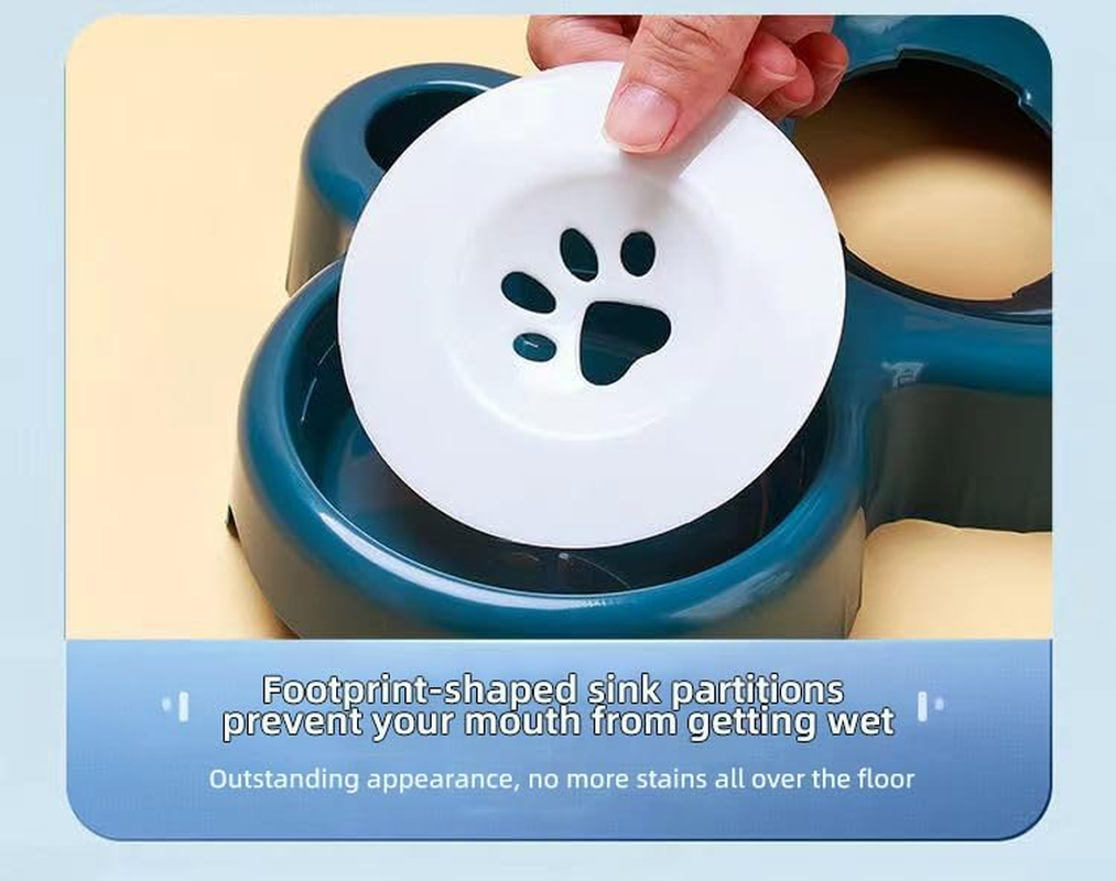 Triple Cat Bowls,15&deg;Tilt 3-In-1 Water Feeder Bowls Cat Double Food Bowls， Whisker Friendly Wet and Dry Cat Elevated Feeding Dishes for Small Cat and Puppy (Blue, One Size) image number 4