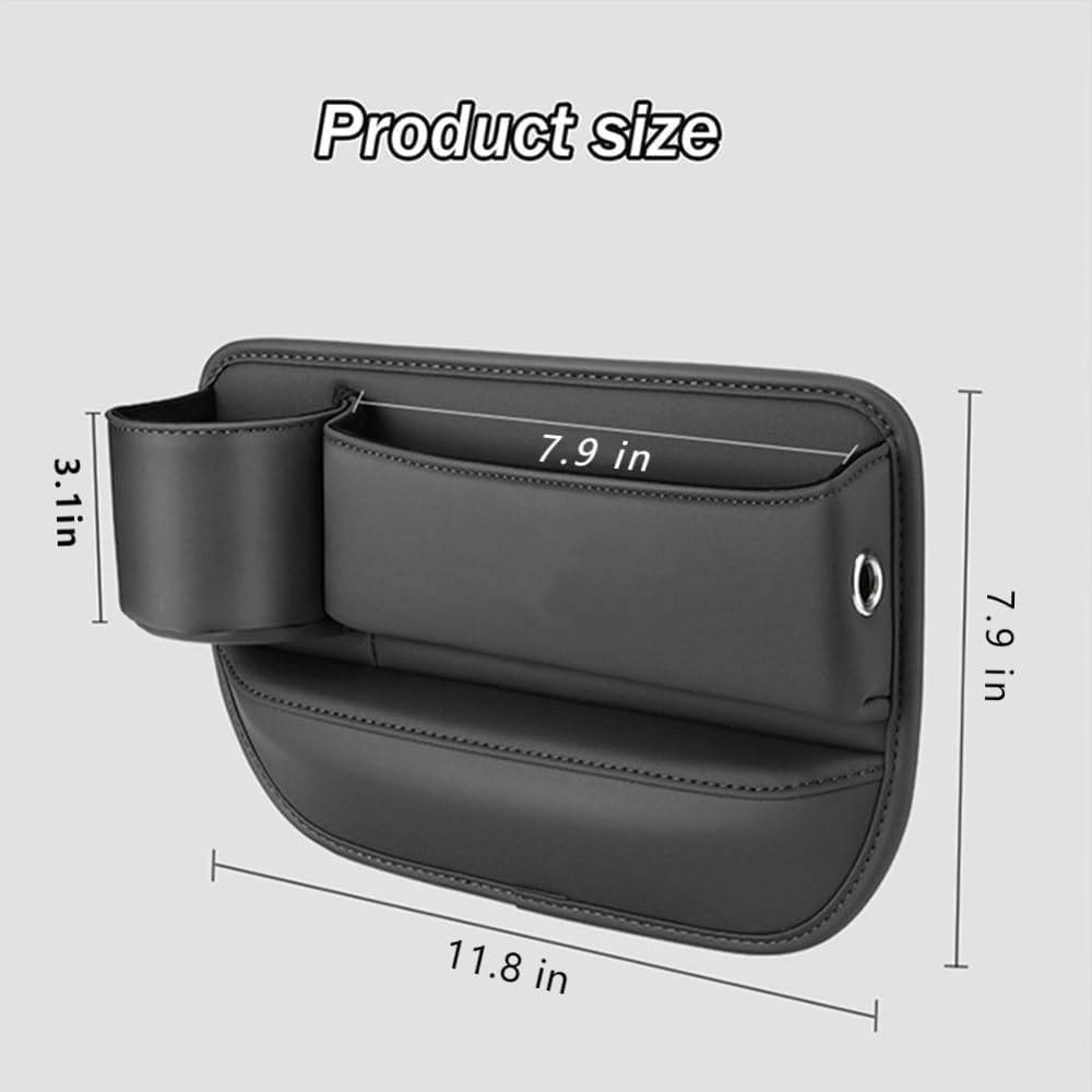2 Pack Car Leather Cup Holder Gap Bag, Seat Gap Storage Box, Adjustable Car Seat Storage Box, Car Seat Gap Organizer, for Glasses Phones Keys and Cards (Driver Side Passager Side)