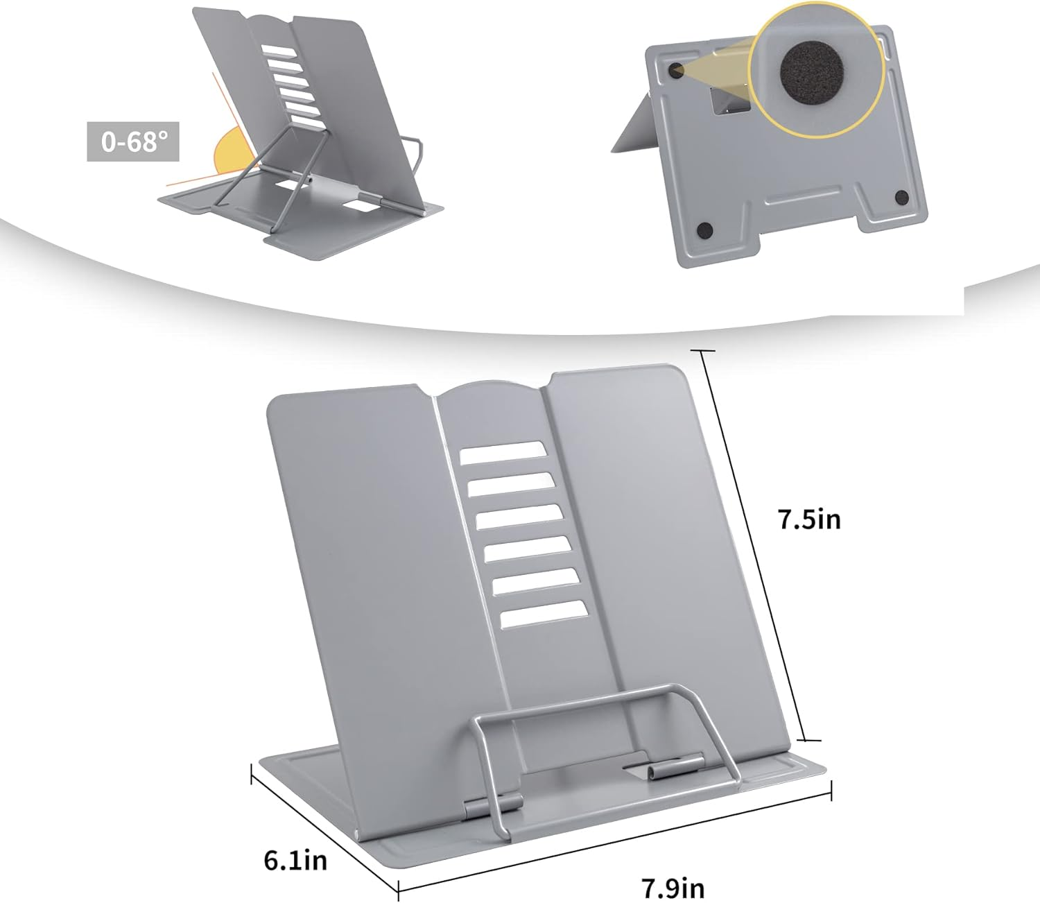 Metal Book Stand Book Holder Book Stand for Reading Adjustable Book Holder for Reading (Full Grey) - Full Black image number 7