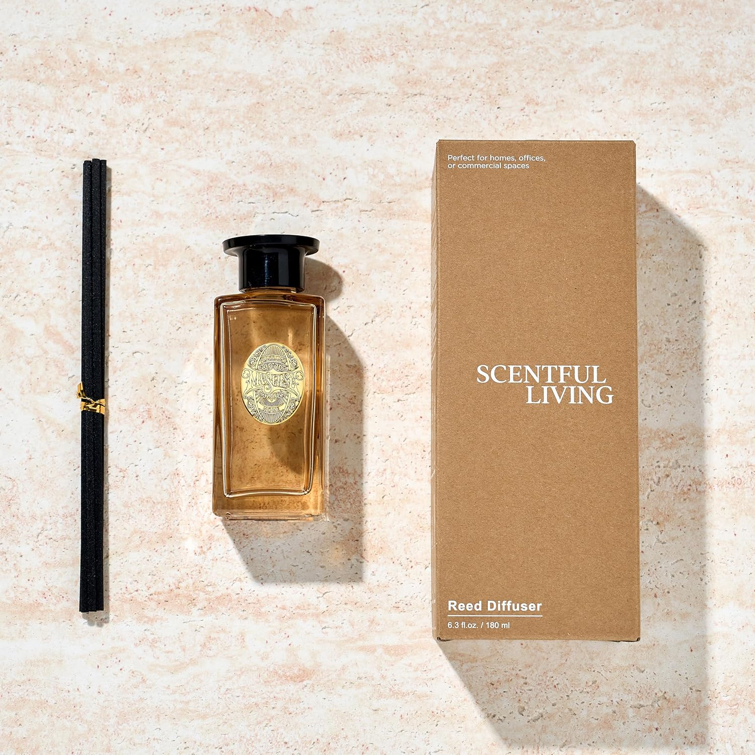 M&SENSE 6.3 Oz Large Reed Diffuser Set,Creamy Vanilla Scent Oil Diffuser with Sticks,Bedroom Bathroom Living Room Decor image number 3