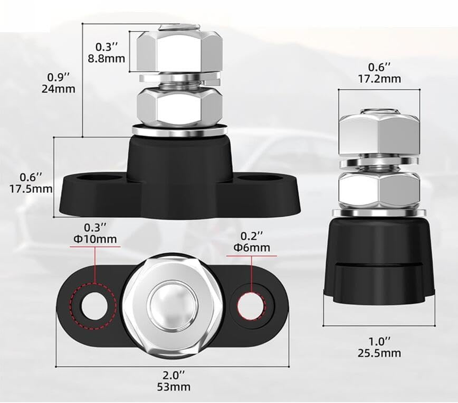 2 PCS 3/8'' Power Distribution Block,Single Stud Bus Bar M10 Insulated 12-24V Battery Post Junction Block for Marine Boat Auto Power and Ground