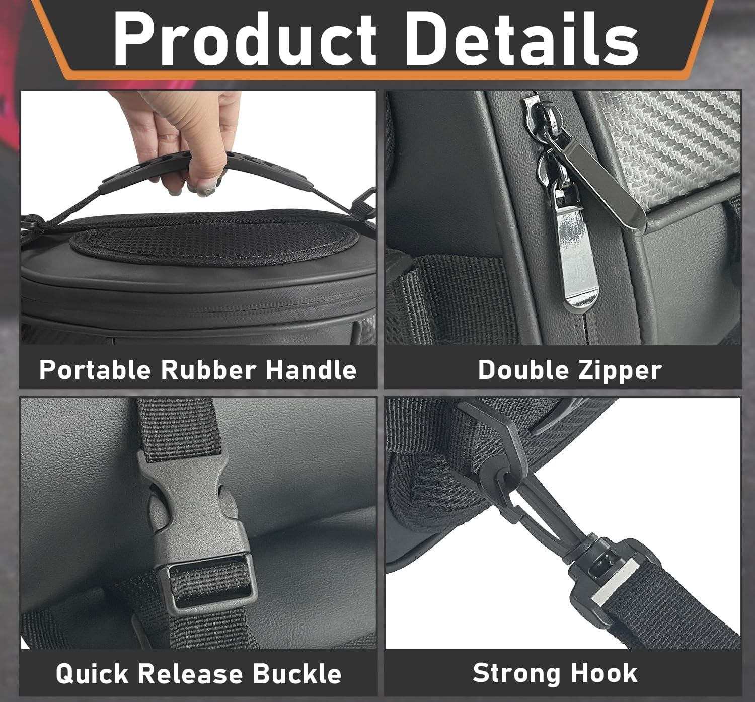 Socpuro Motorcycle Tail Bag Waterproof Rear Seat Storage Saddle Bag Motorbike Tank Bag with Shoulder Strap, Black SCP-005 image number 4