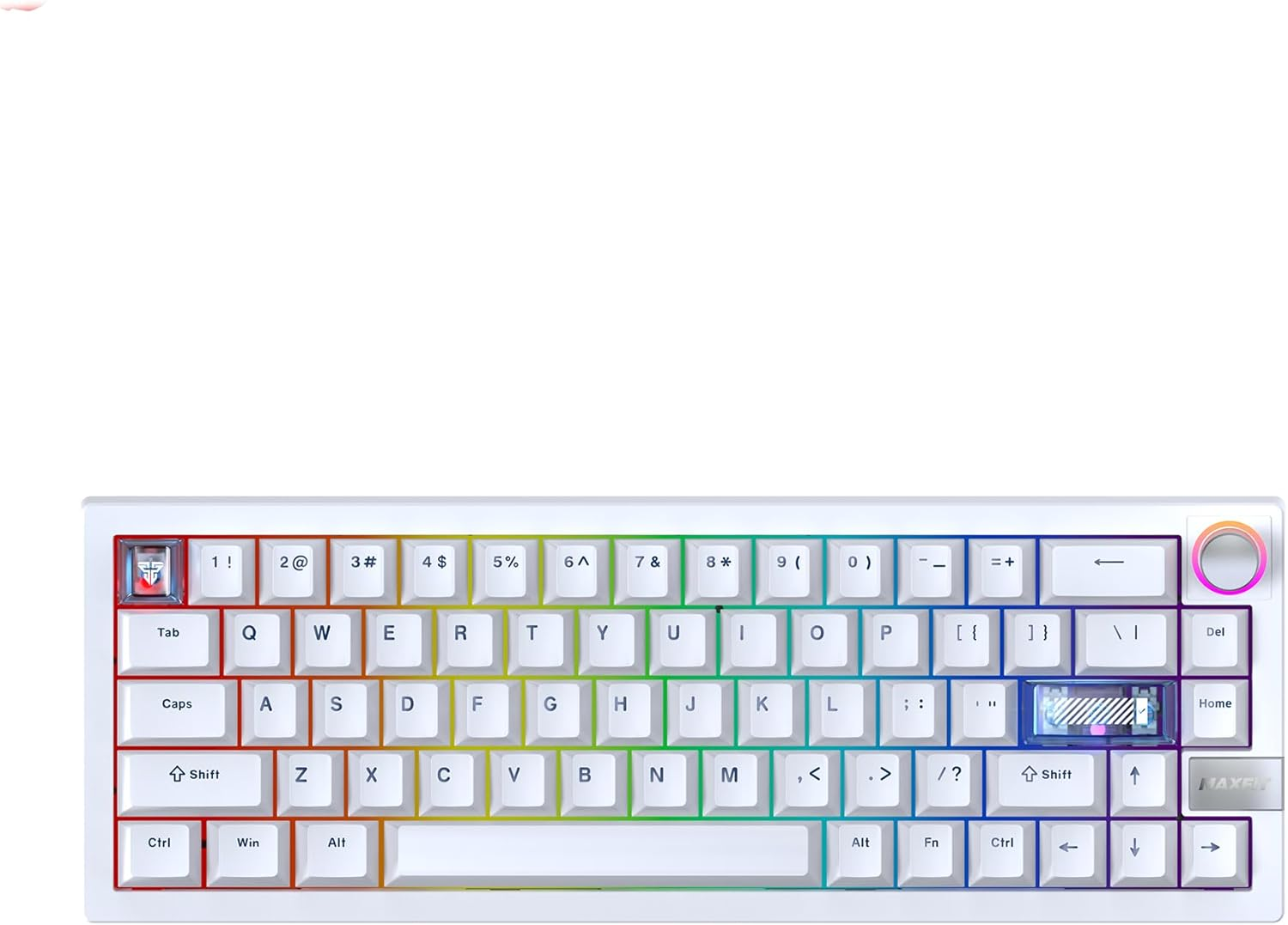 Fantech MAXFIT6 60% QMK/VIA Wireless Mechanical Keyboard with Knob, Hot Swappable with RGB Backlit Gaming Keyboard,Gasket Structure for Mac/Windows(Black; White Switch)