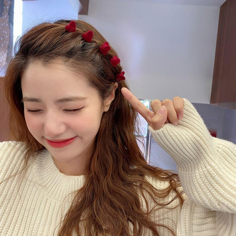 Beavorty Mini Red Heart Hair Clips 10 Pieces Small Flocking Hair Clips Hair Accessories for Women Ideal for Short Hair, Thick and Thin 2.0 X 1.5 X 1.5 Cm image number 6