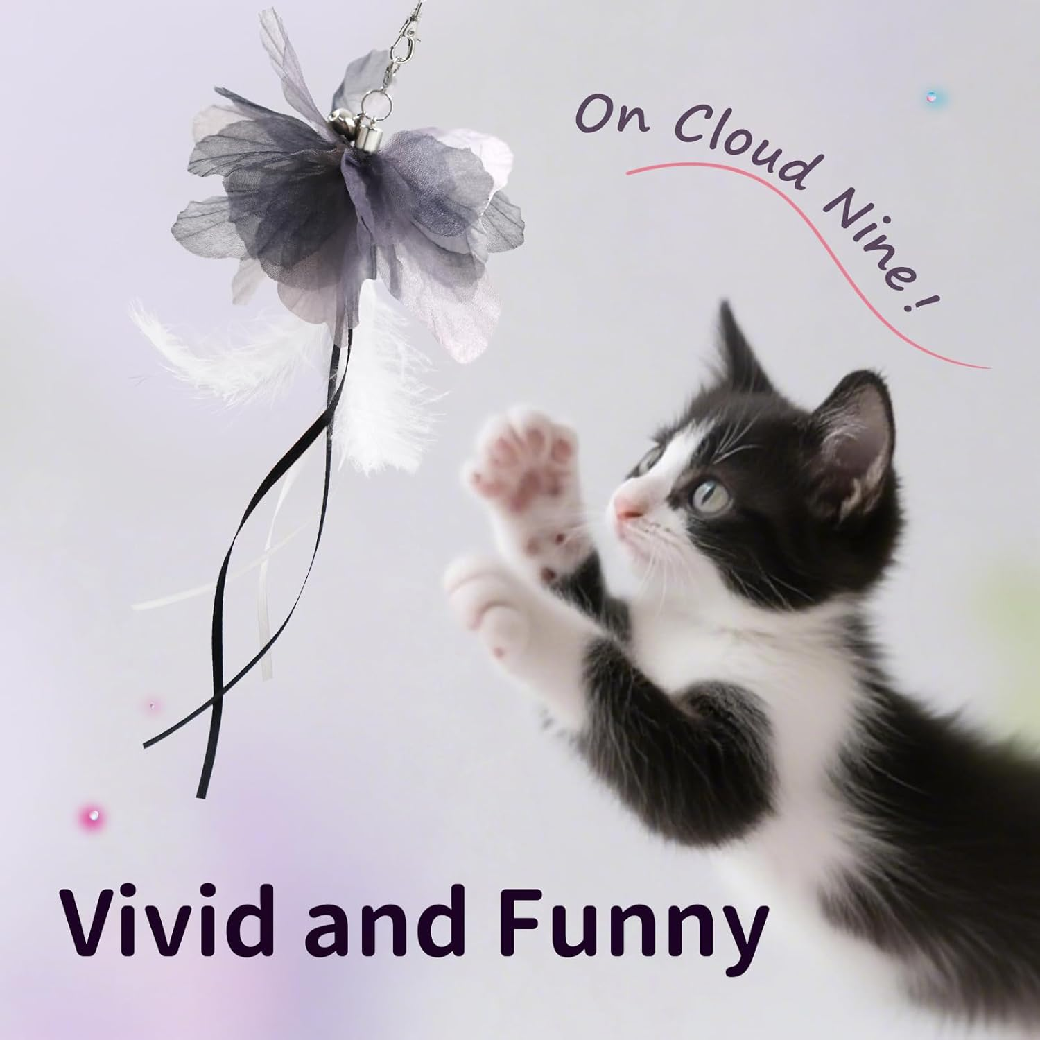 SONGWAY Cat Toys Flower with Wand, Interactive Cat Feather Toy Set - Retractable Teaser Wand with 6 Pcs Feather Refills with Bell, Cat Wand Toys for Indoor Cats Kittens Play Chase Exercise, image number 2