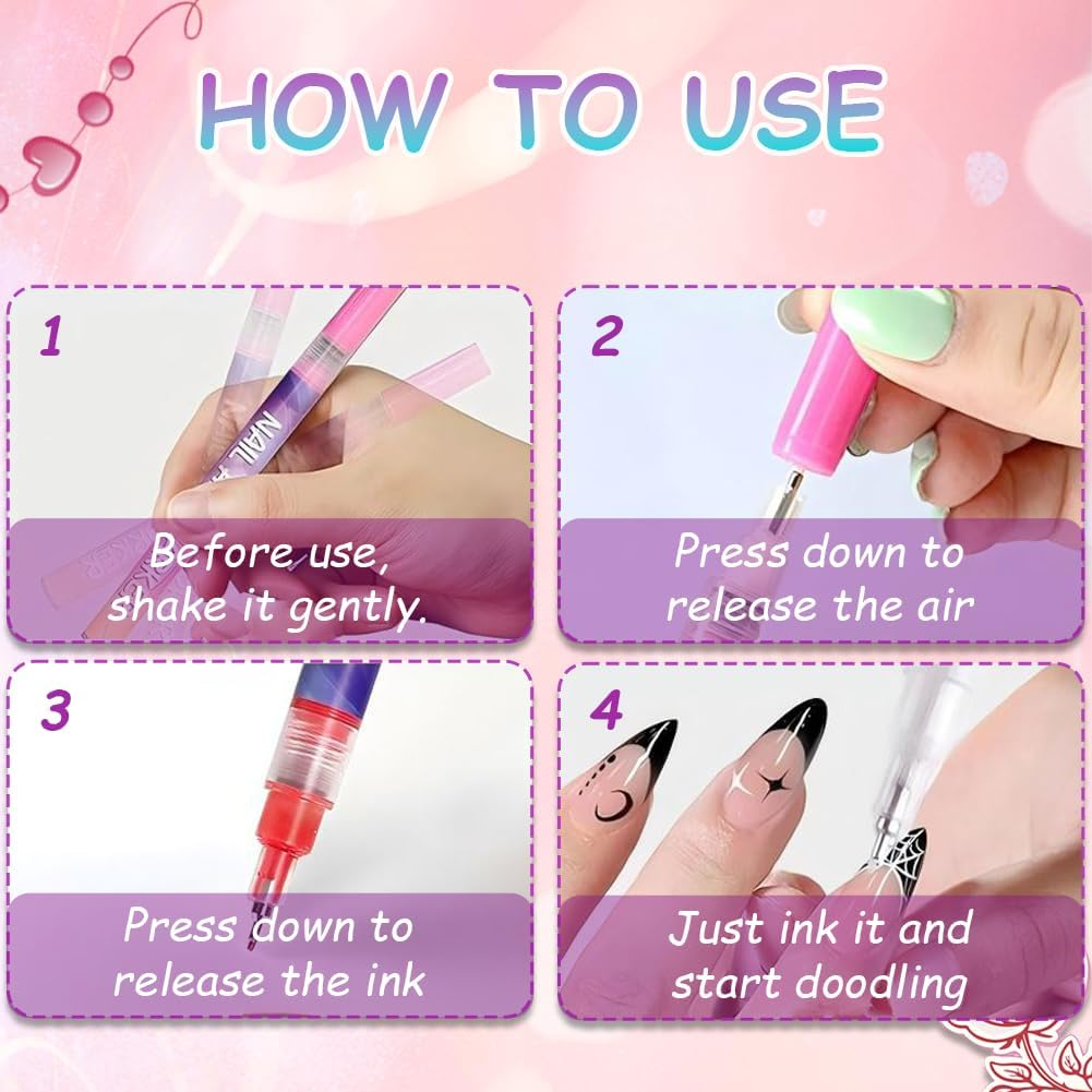 GOOTEGAX 12 Colors Nail Art Pens Set, 3D Nail Art Markers for Kids, Quickly Dry Nail Polish Pens, Nail Doodle Pens for Girls, Nailart Marker Set for Polishing, Dotting, Painting Liner Diy(4Pcs) - 3Pcs image number 4