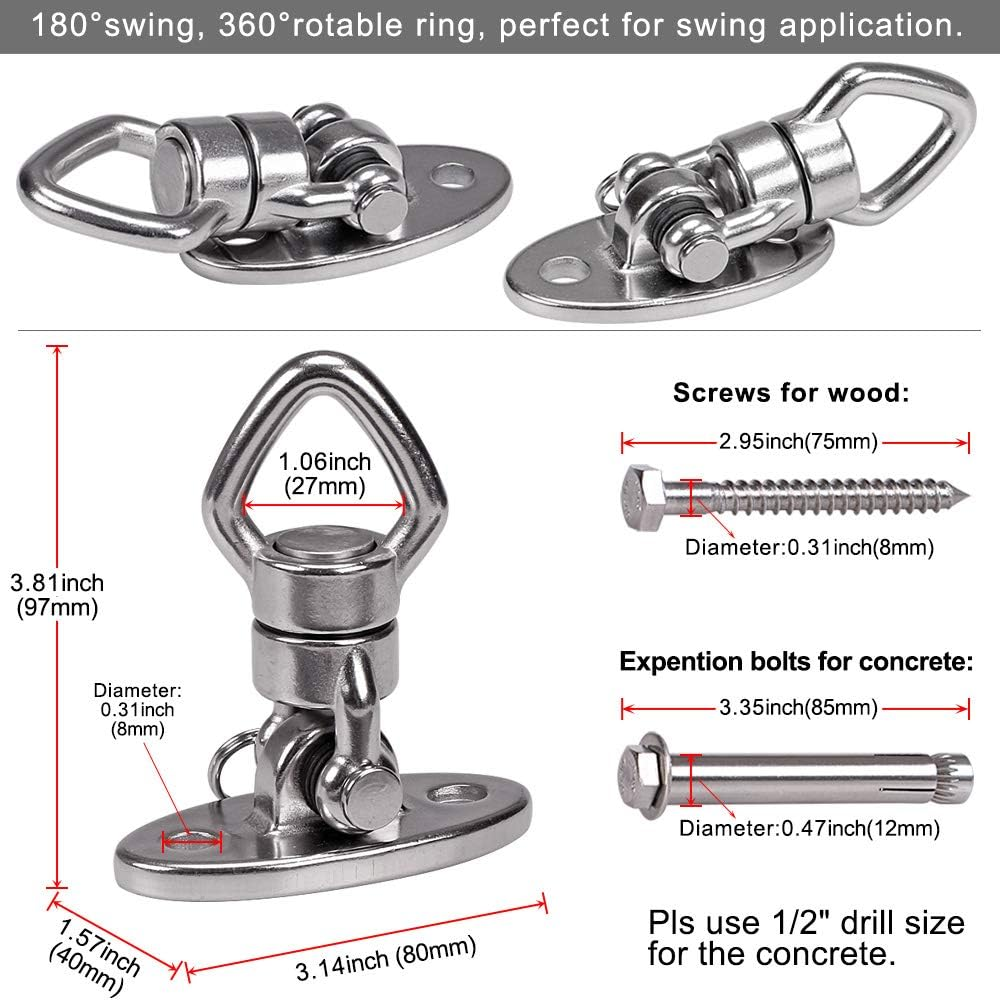 Benelabel Swing Hanger with 2 Bearing, 800 LB Capacity, Safest Rotational Device Hanging Accessory for Aerial Silks Dance, Web Tree Swing Set, Yoga Swing Sets - Oval Base Hanger image number 2
