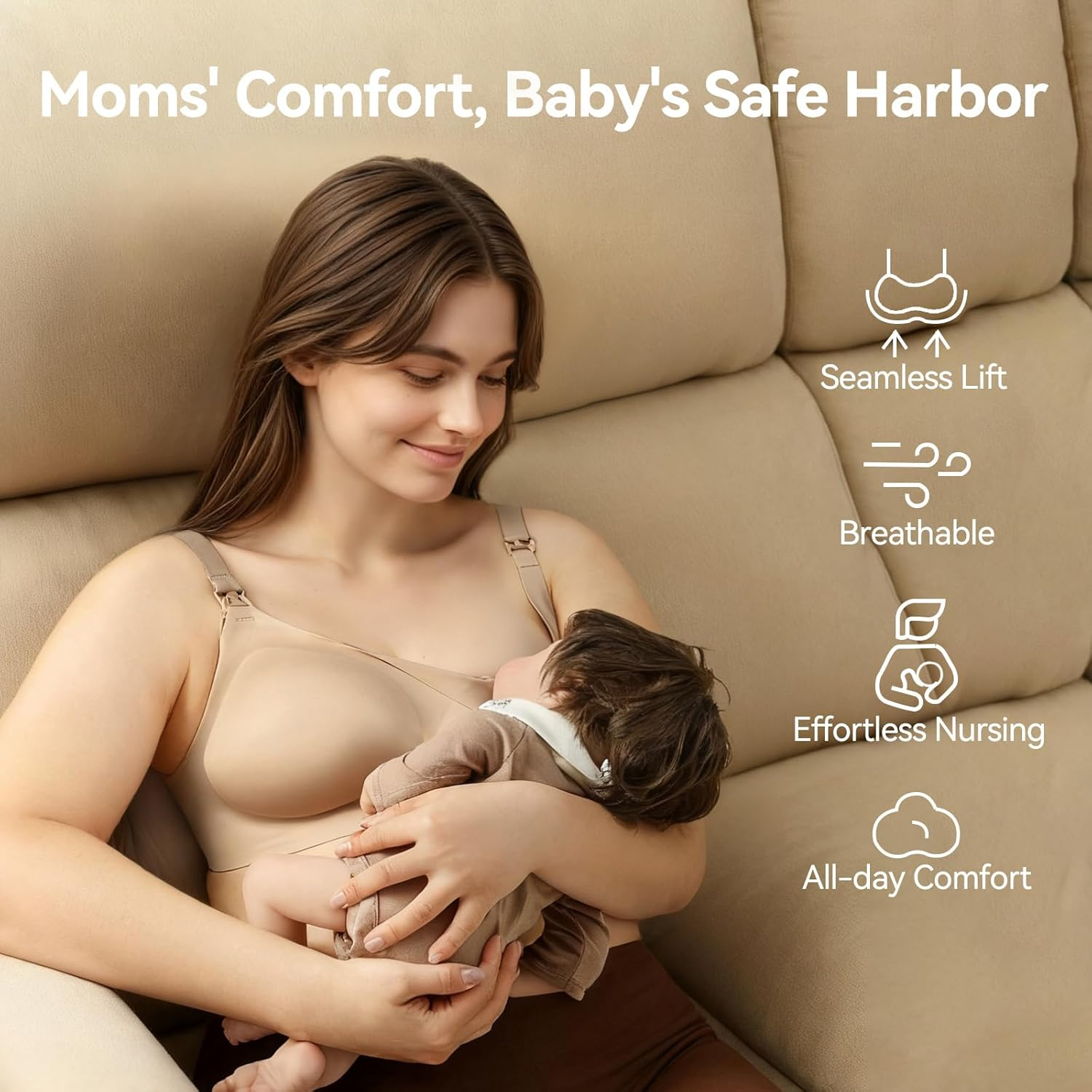 Nursing Bras for Breastfeeding, Leakproof Seamless Comfort Maternity Bras for Pregnancy Sleep with Extra Extender image number 1