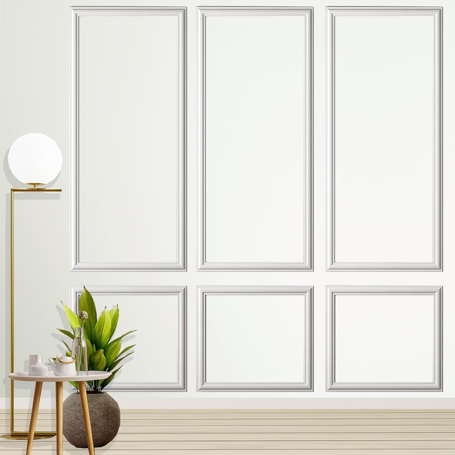 TRAIN2 ART 6 Sets Peel and Stick Wall Molding Kit, Ready to Assemble Wainscoting Panels for Interior Wall Moulding Decor，Pre Made Wainscoting Wall Panel for Living Room Bedroom Accent Wall image number 4