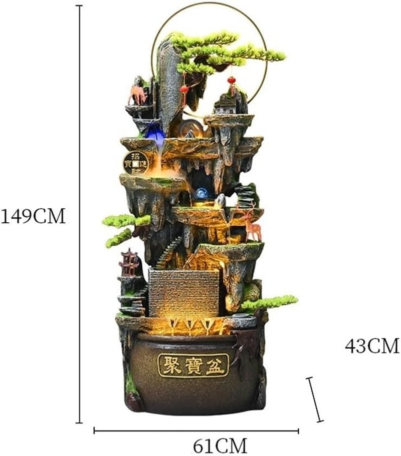 Outdoor Fountain Retro Waterfall Fountain with Lighting for Living Rooms,Entrances 149Cm High Circulating Attracts Wealth image number 3