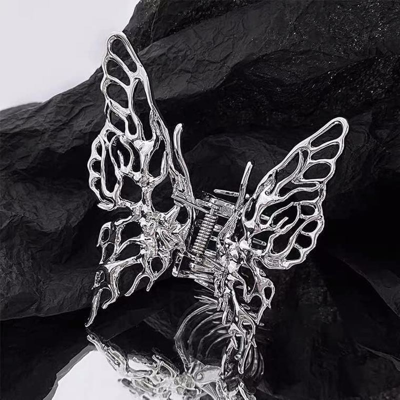 Silver Butterfly Openwork Metal Hair Clips for Women Large Hair Claw Clips for Thick Hair Vintage Geometric Headband Women Girls Non-Slip No Broken Strong Hold Hair Clamps Hair Accessories