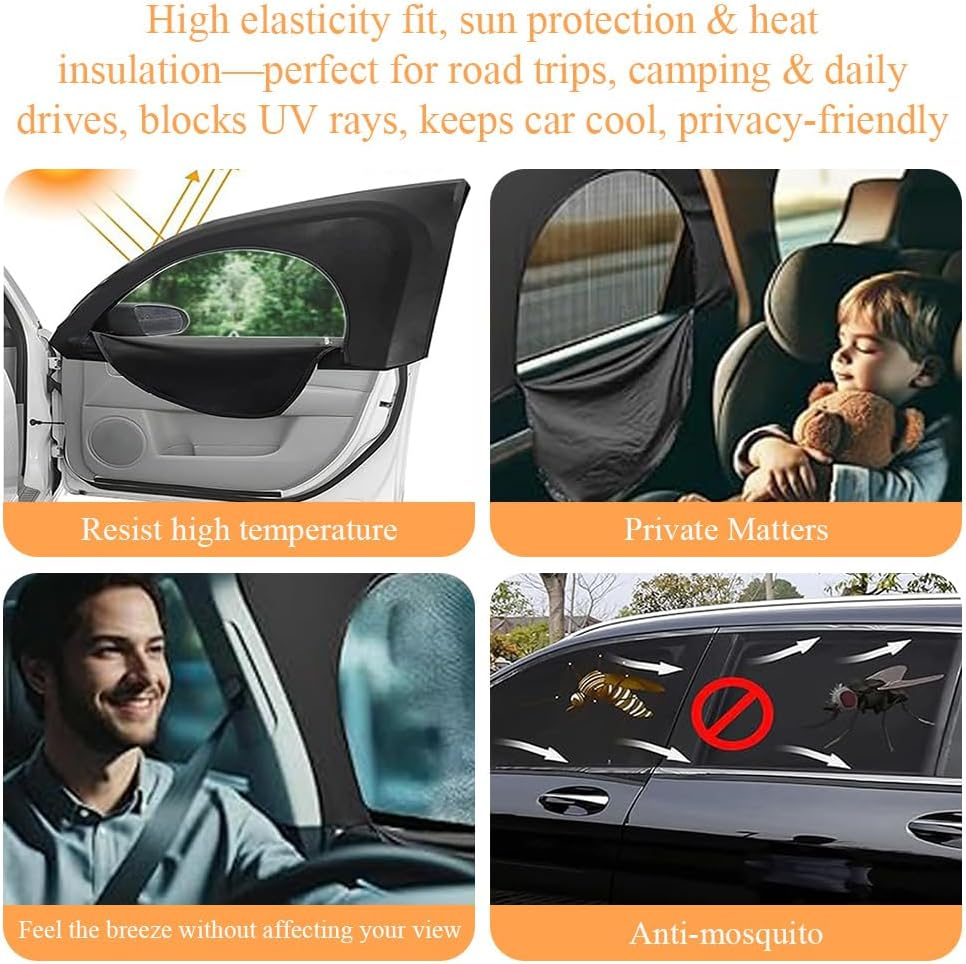 4PCS Car Window Shades, Reathable Mesh Sunshades, Stretchy Mesh Car Window Shade, Front Rear Window Cover Screen, Car Window Sunshades for Privacy Protection