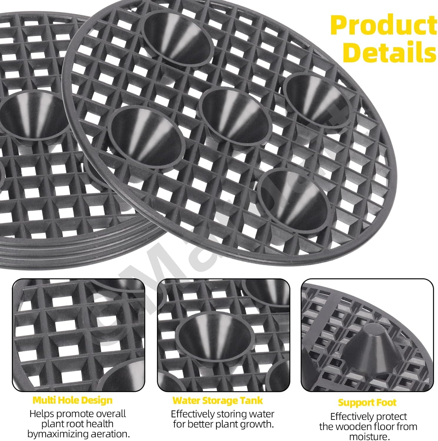 6Pcs 8" Plant Level Pot Elevator, Heavy Duty Plant Stands, Black Plant Runoff Tray Planter Holder Plastic round Planter Pots Elevator for Prevent Rot and Damage on Patio & Deck(20Cm) image number 5