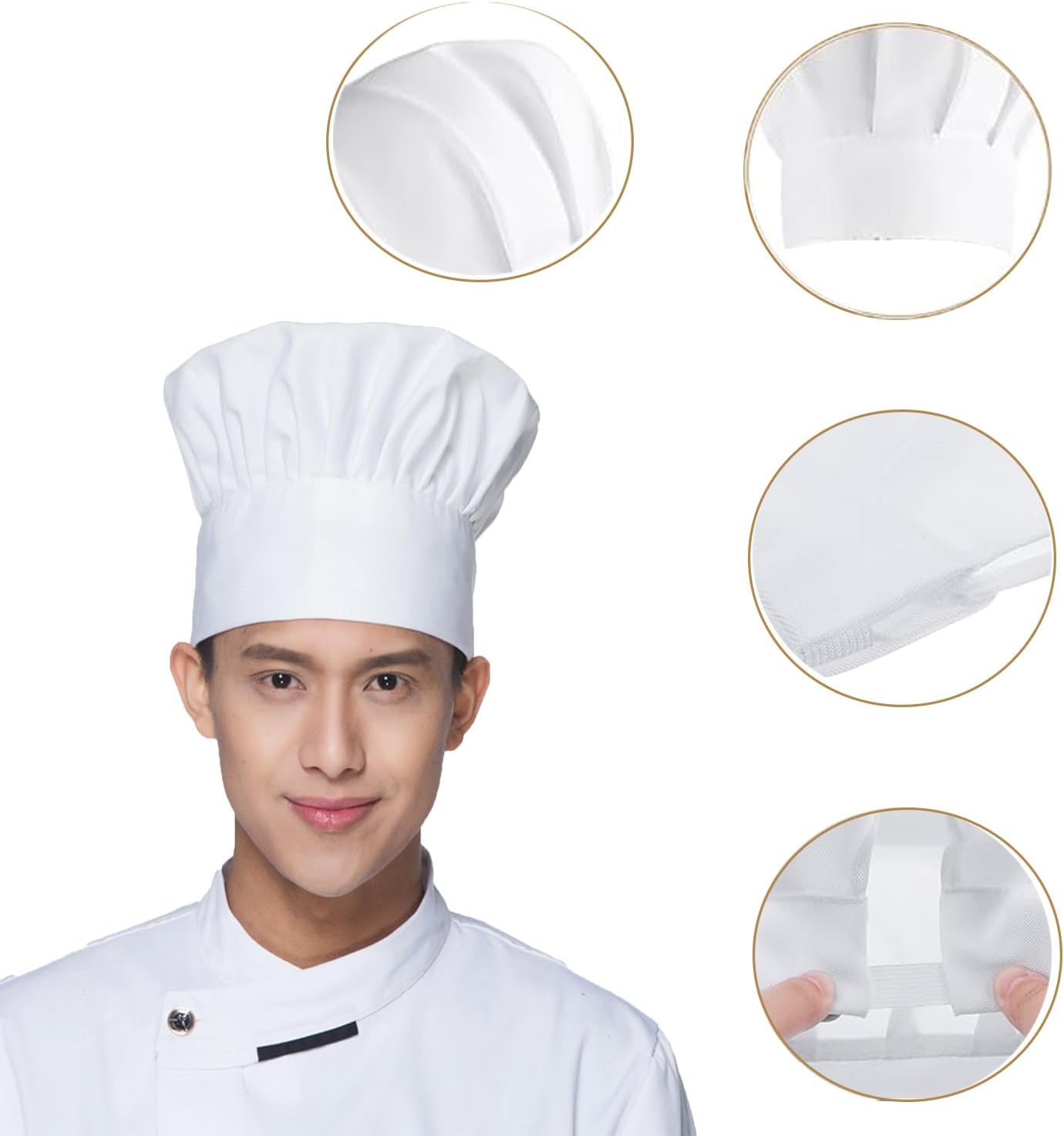 2 Pcs Chef Hat, Adult Elastic Kitchen Cooking Chef Cap, Adjustable DIY Bakery Hats, White Kitchen Catering Baker Caps,Bakers Hat for Cooking, Baking, Pizza Part
