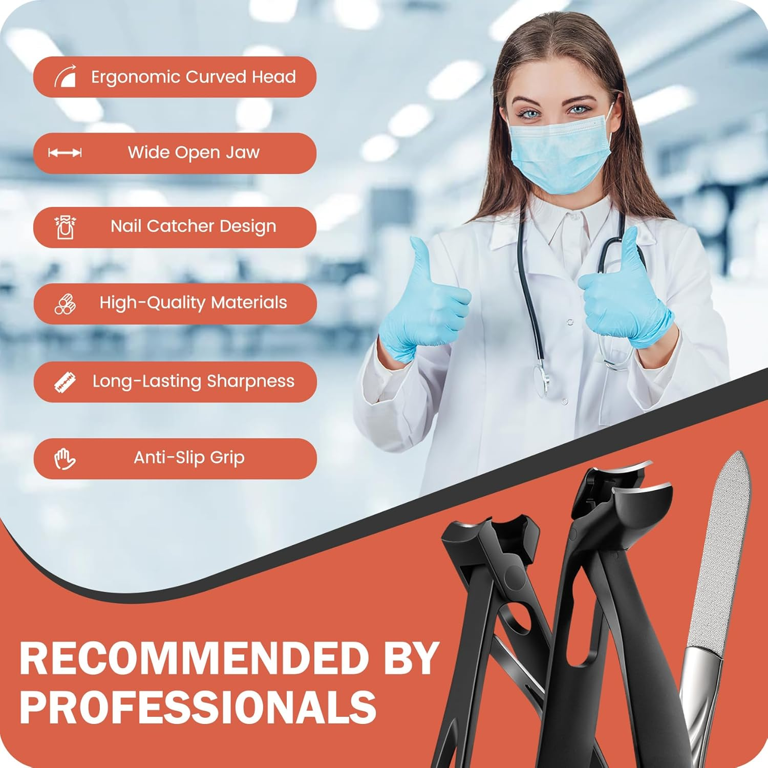 BEZOX Toe Nail Clipper for Thick Nails for Seniors, Nails Clipper Set for Comfort Nail Trimming, Precision Fingernail Clippers - Black image number 6